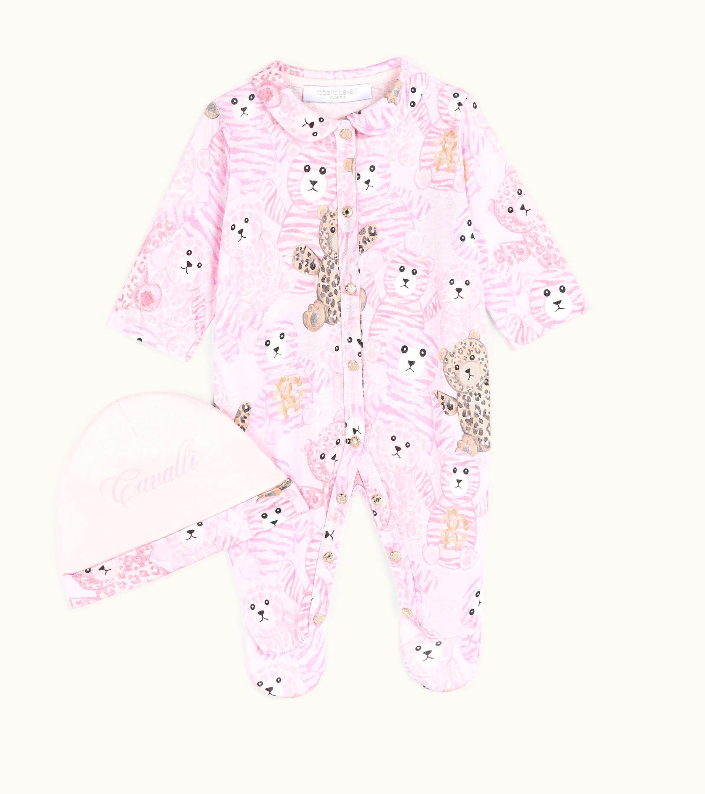 Roberto Cavalli Roberto Cavalli Baby Pink Teddy Bear-Print Cotton Babygrow Set