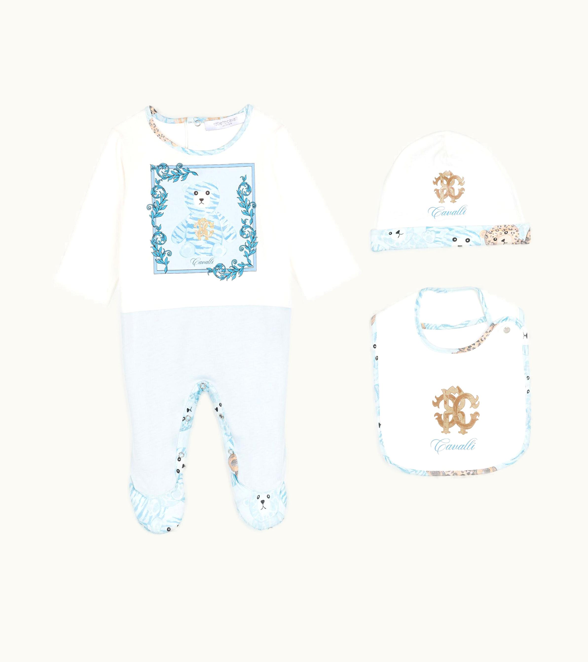 Roberto Cavalli Roberto Cavalli Rc Monogram And Teddy Bear-Print Babygrow Set Baby Blue