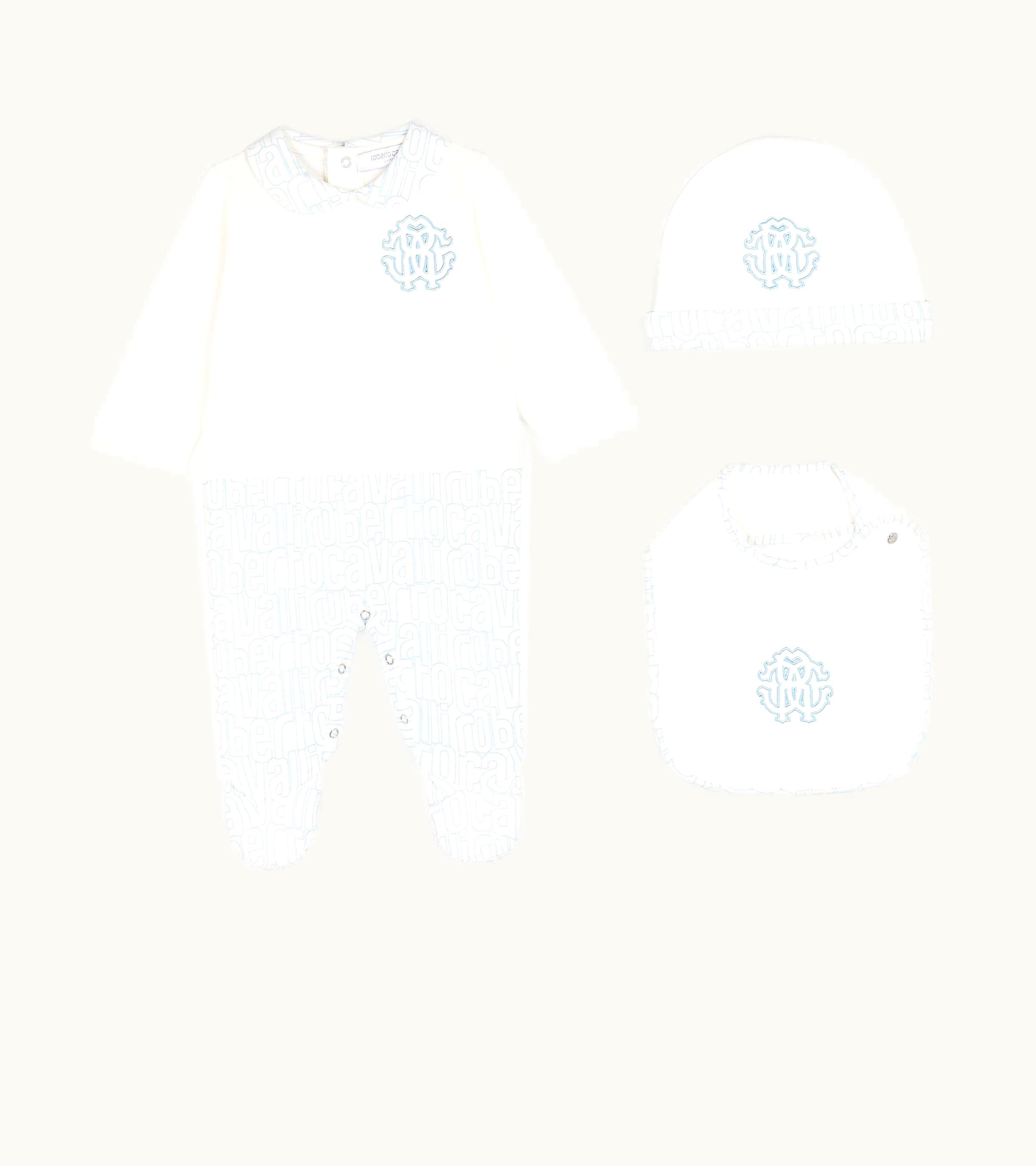 Roberto Cavalli Roberto Cavalli Monogram-jacquard Cotton Babygrow Set Baby Blue
