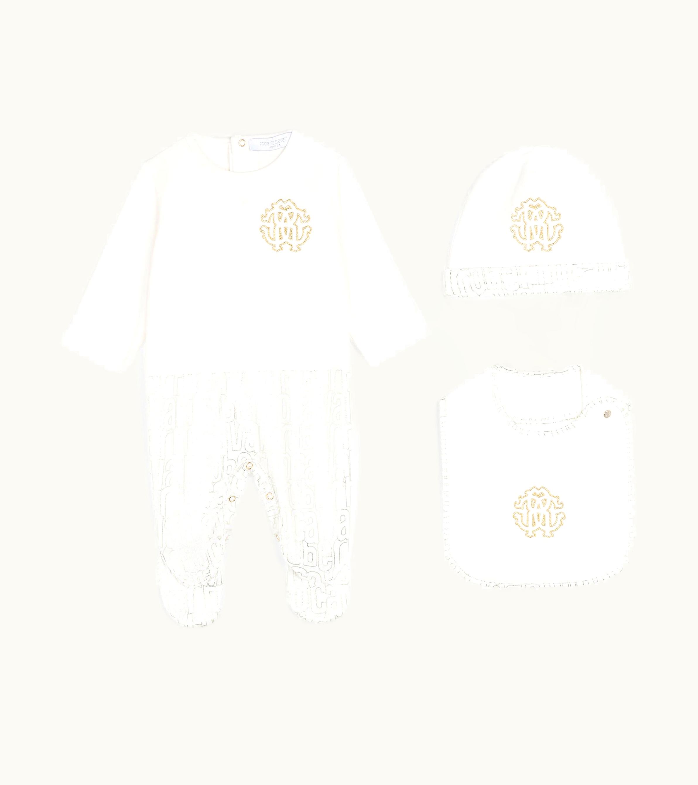 Roberto Cavalli Roberto Cavalli Rc Monogram Platinum Gold Babygrow Set