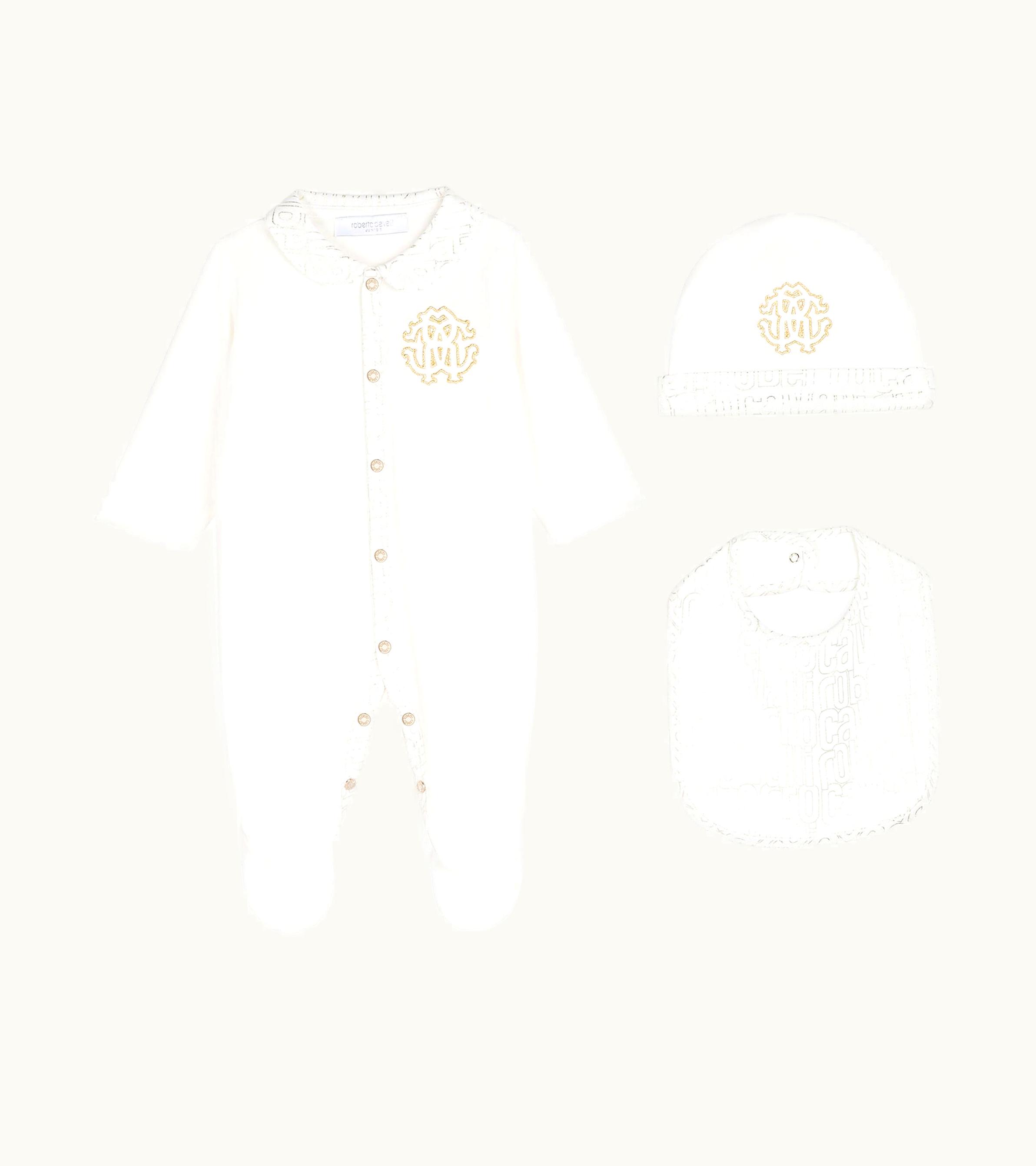 Roberto Cavalli Roberto Cavalli Rc Monogram-Embroidered Babygrow Set Platinum Gold RJT80Q-JD001-02806