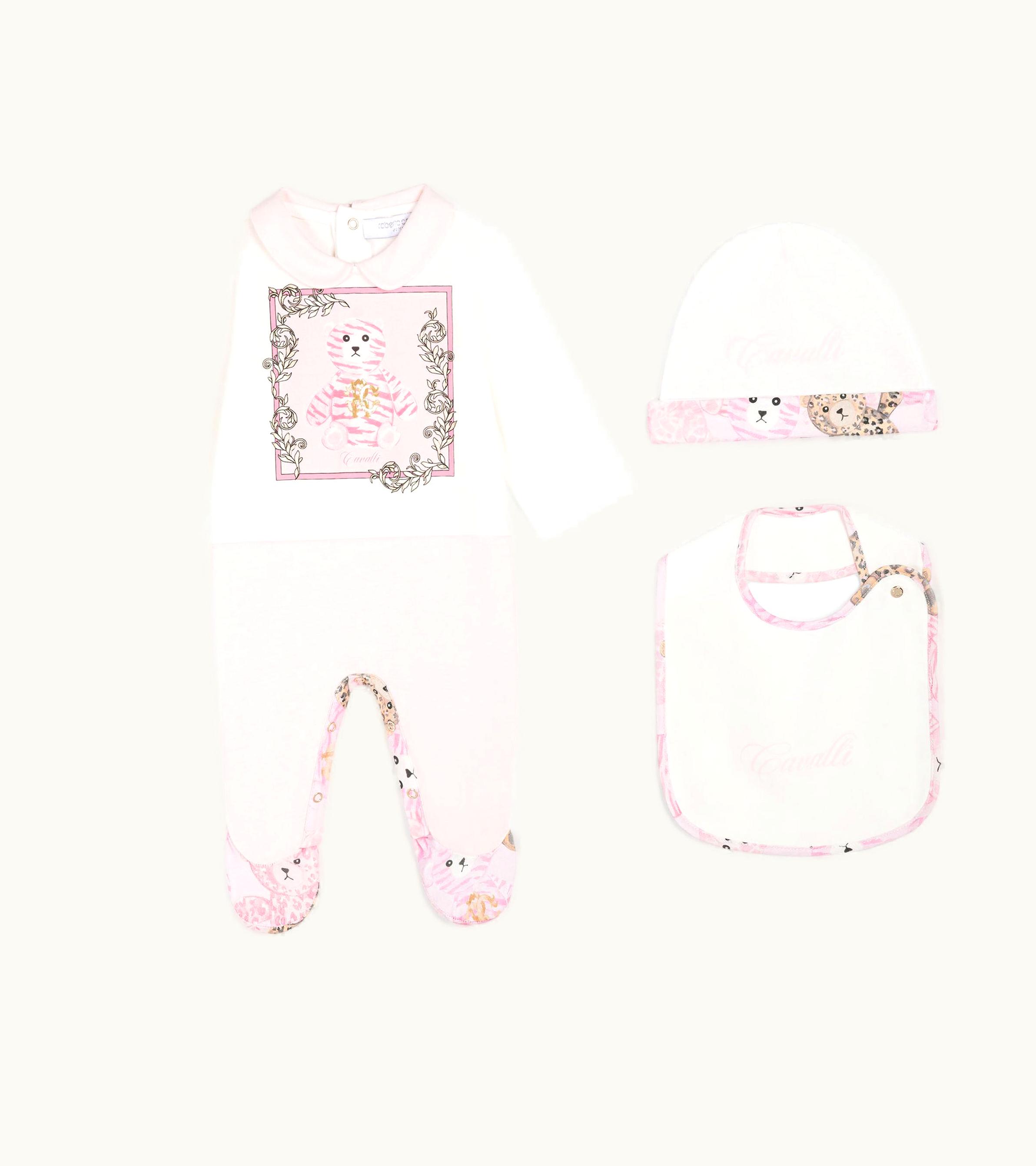 Roberto Cavalli Roberto Cavalli Teddy Bear-Print Cotton Babygrow Set Baby Pink RJT803-JD001-02815