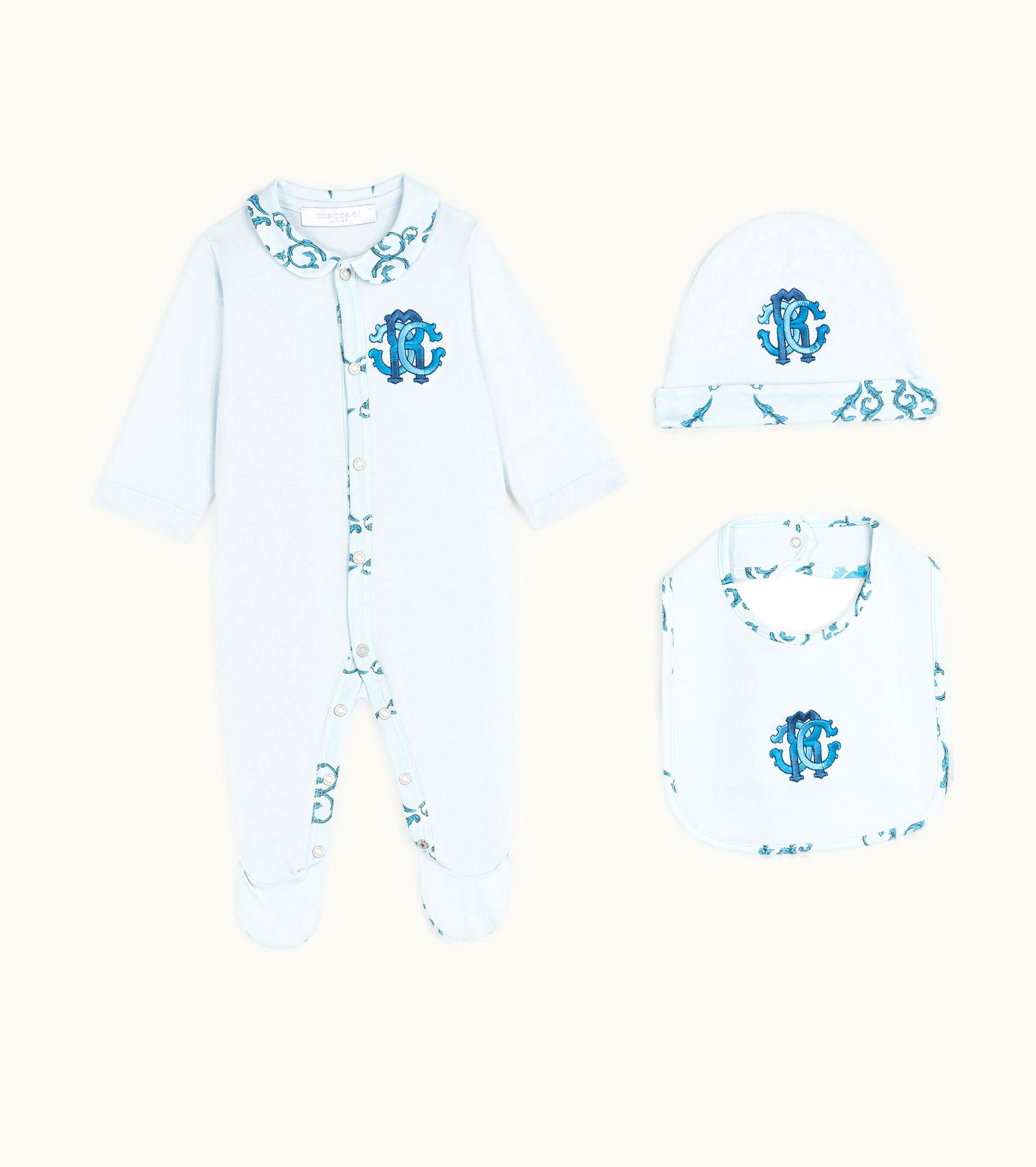 Roberto Cavalli Roberto Cavalli Rc Monogram-Embroidered Babygrow Set Baby Blue RJT810-JD001-05171