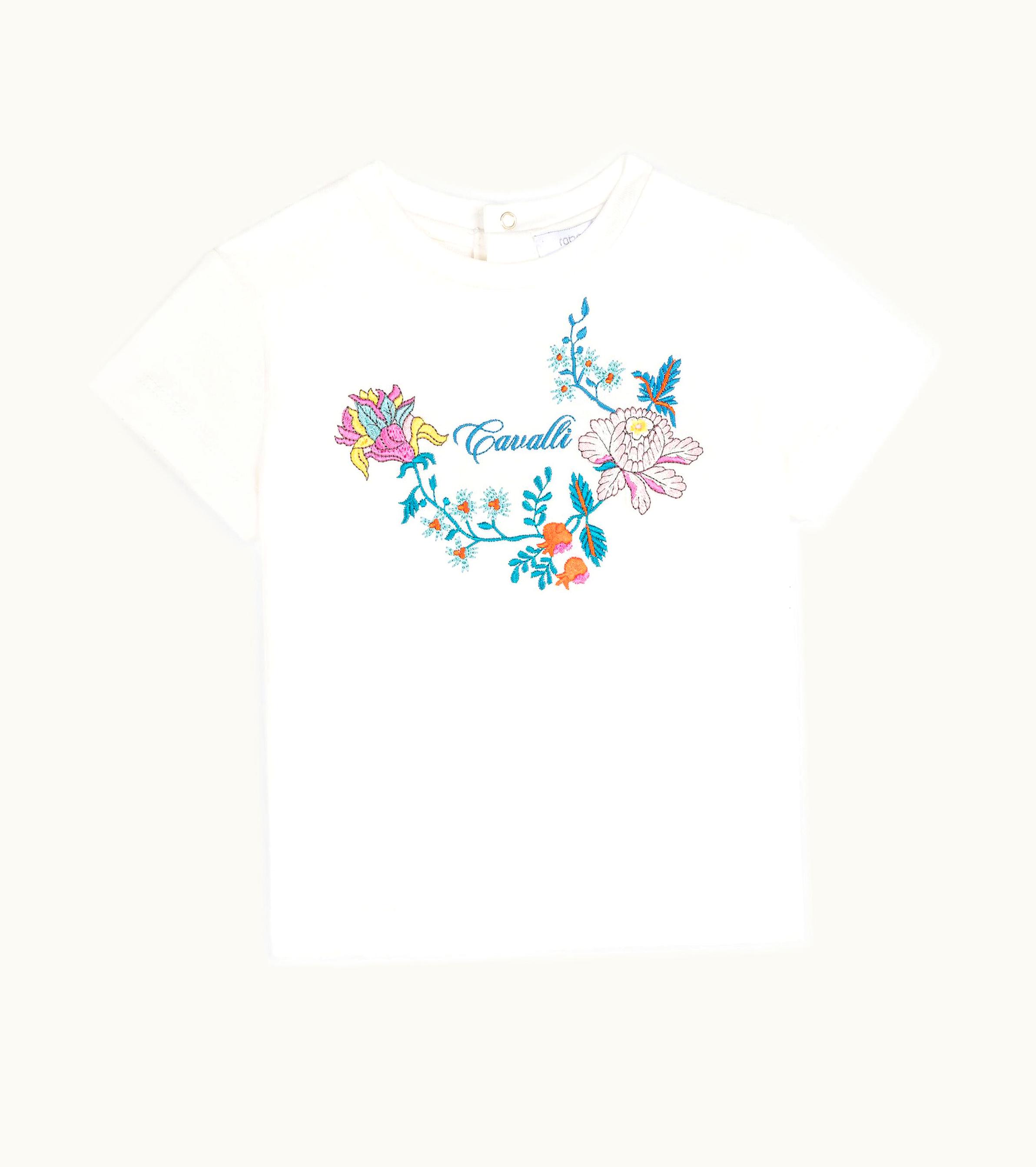 Roberto Cavalli Roberto Cavalli Floral-Embroidered Cotton T-Shirt Milky White