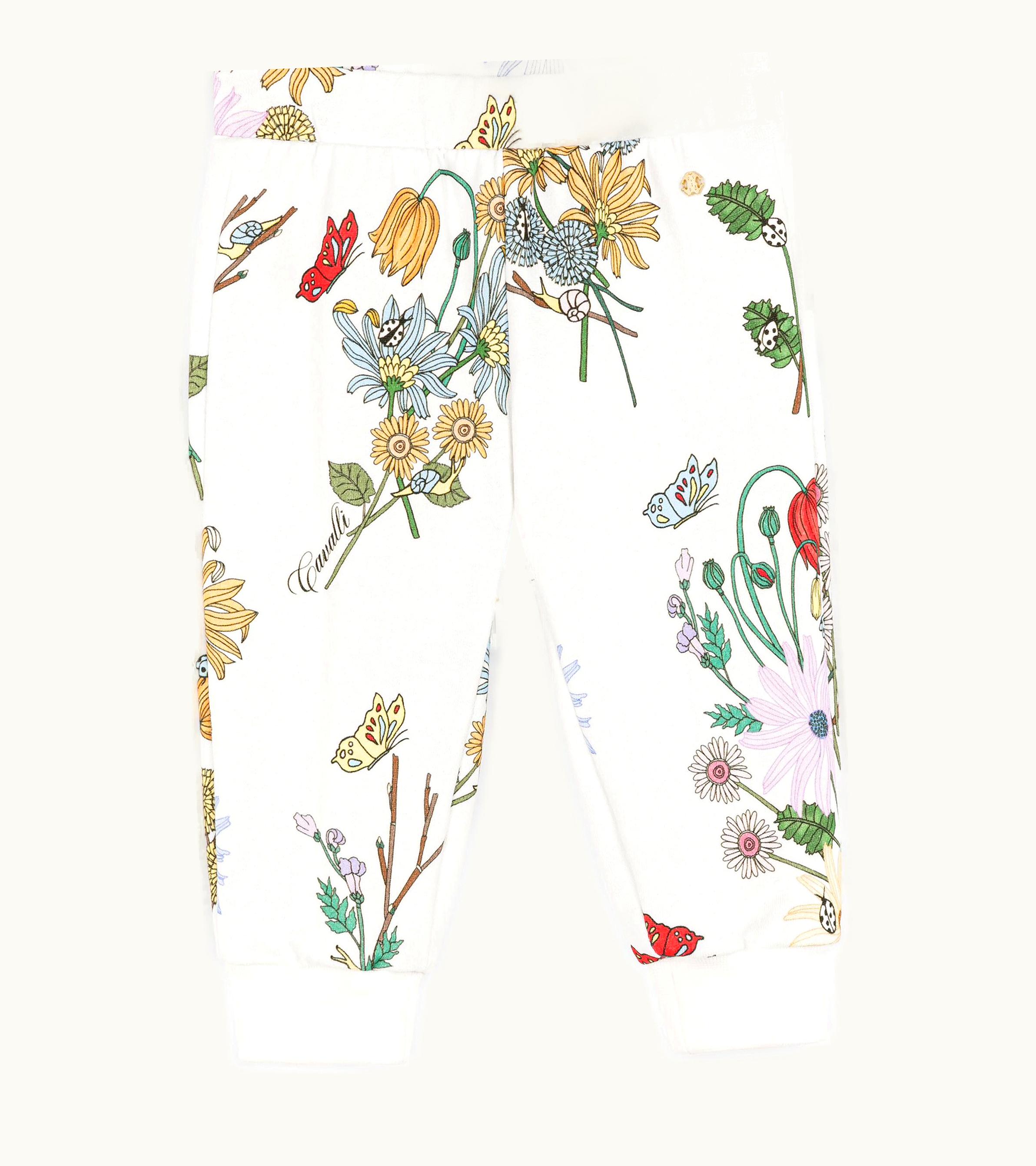 Roberto Cavalli Roberto Cavalli Floral-Print Cotton Sweatpants Milky White