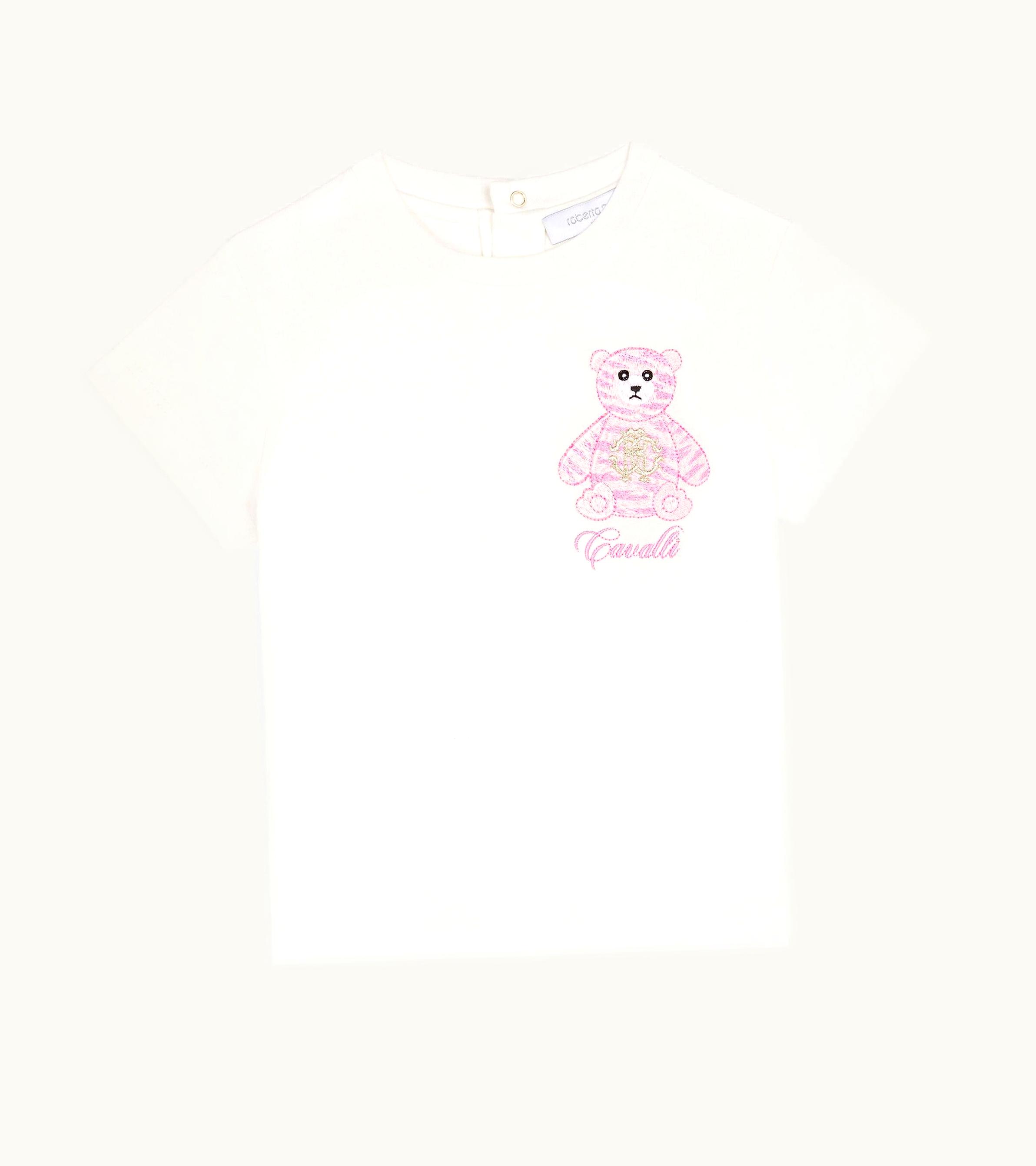 Roberto Cavalli Roberto Cavalli Teddy Bear-Embroidered Cotton T-Shirt Milky White