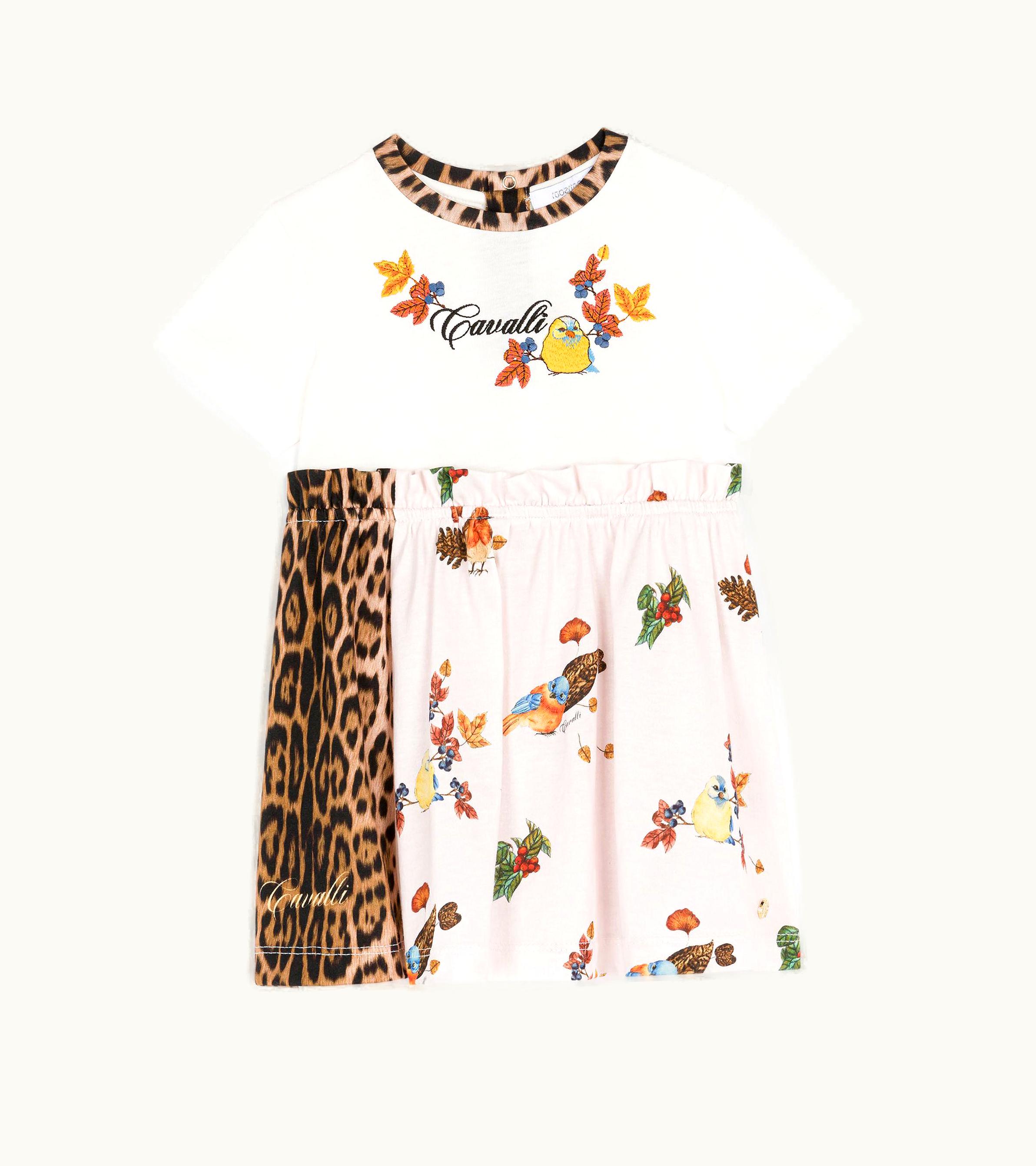 Roberto Cavalli Roberto Cavalli Leopard And Bird-Print Cotton Dress Milky White / Pink