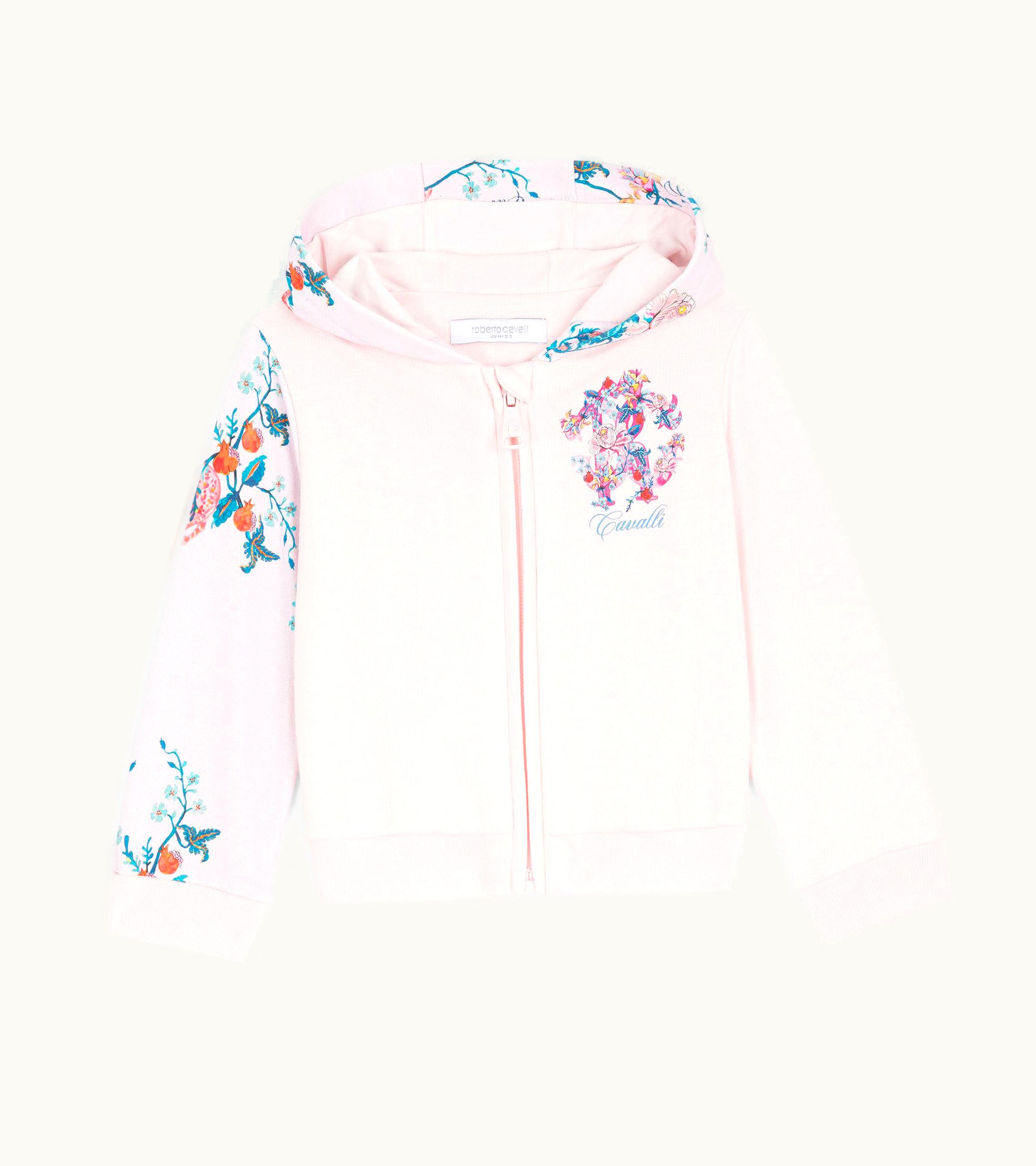 Roberto Cavalli Roberto Cavalli Floral And Jaguar-Print Cotton Hoodie Baby Pink - Luxury Edition