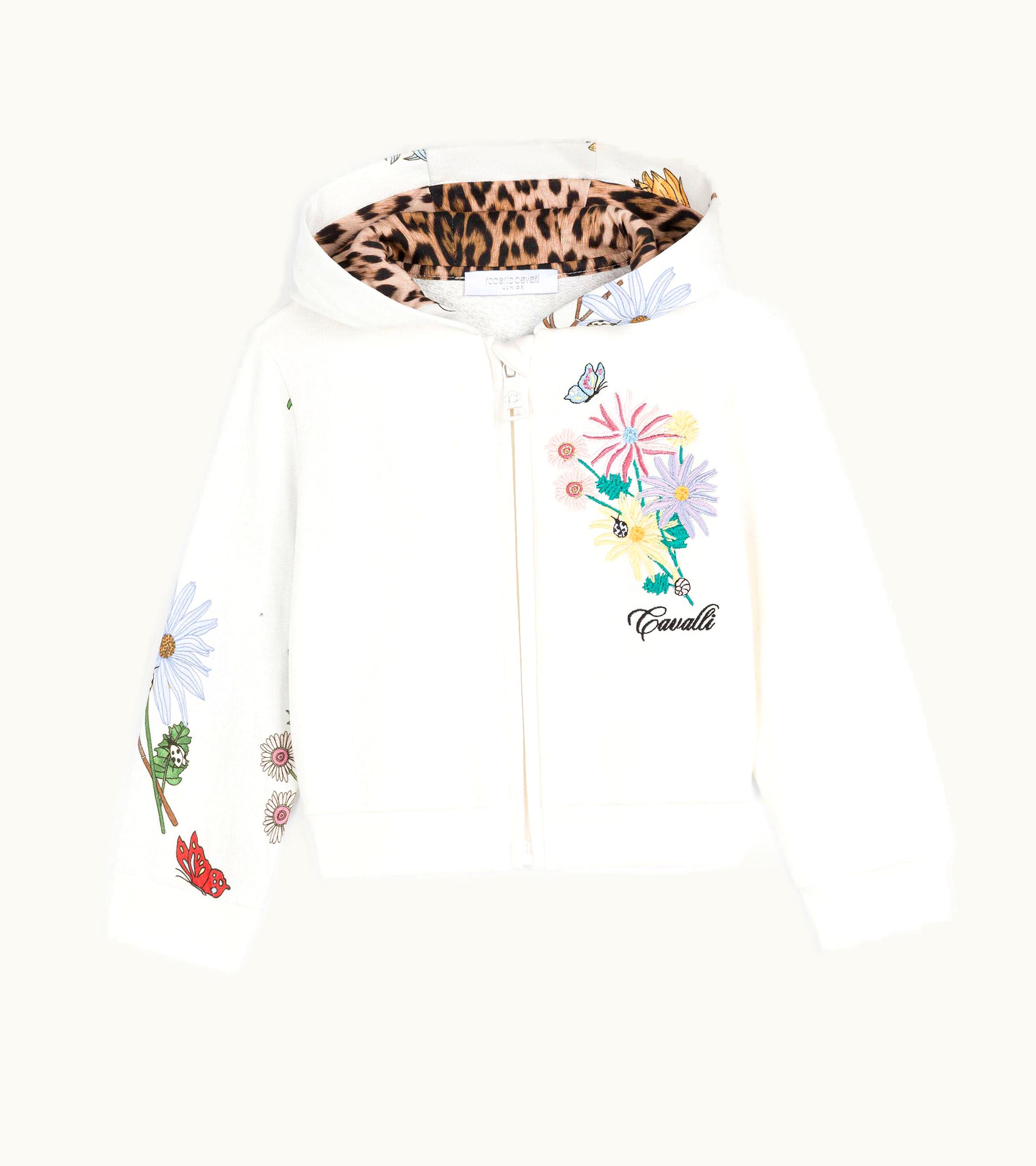 Roberto Cavalli Roberto Cavalli Floral-Print Cotton Hoodie Milky White