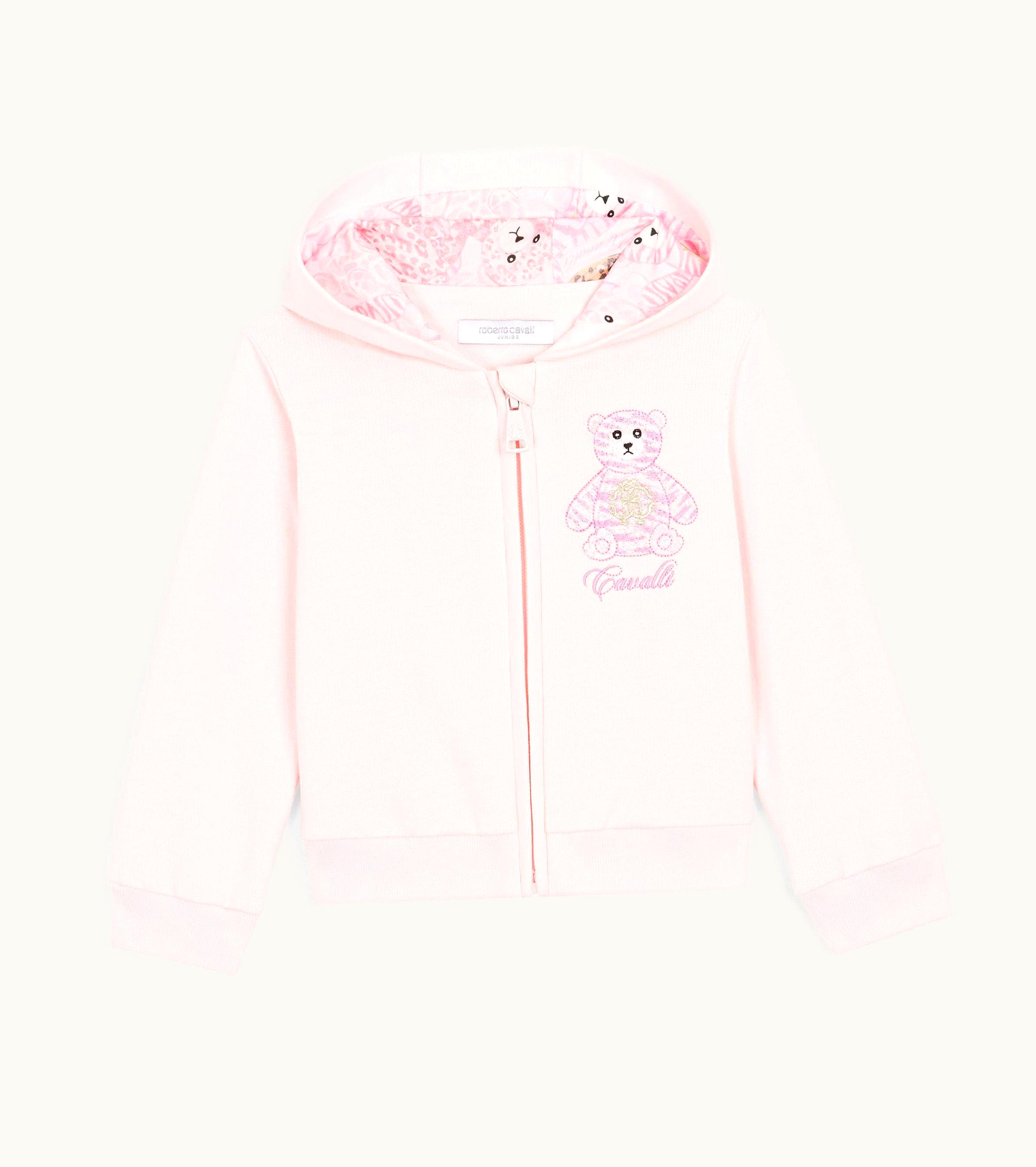 Roberto Cavalli Roberto Cavalli Teddy Bear-Embroidered Cotton Hoodie Baby Pink