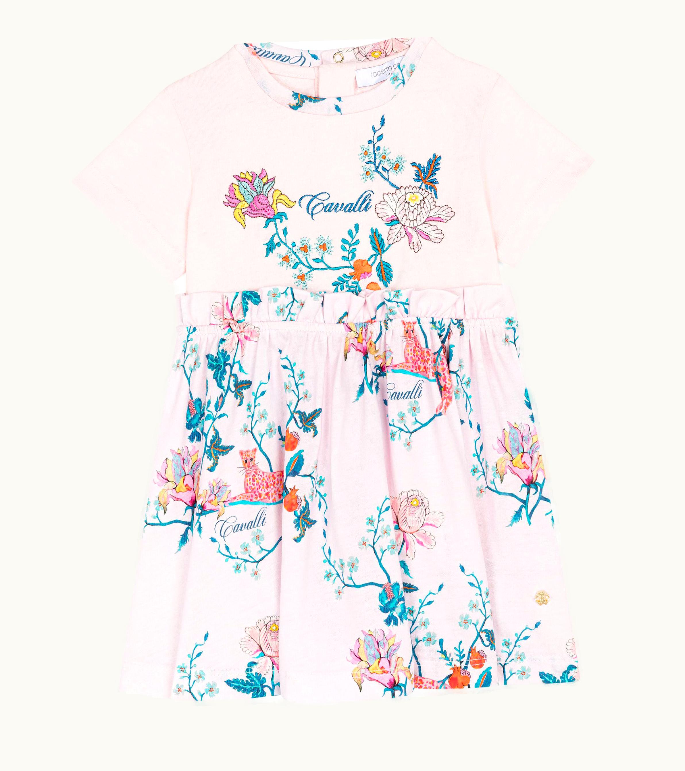 Roberto Cavalli Roberto Cavalli Floral-Embroidered Cotton Dress Baby Pink