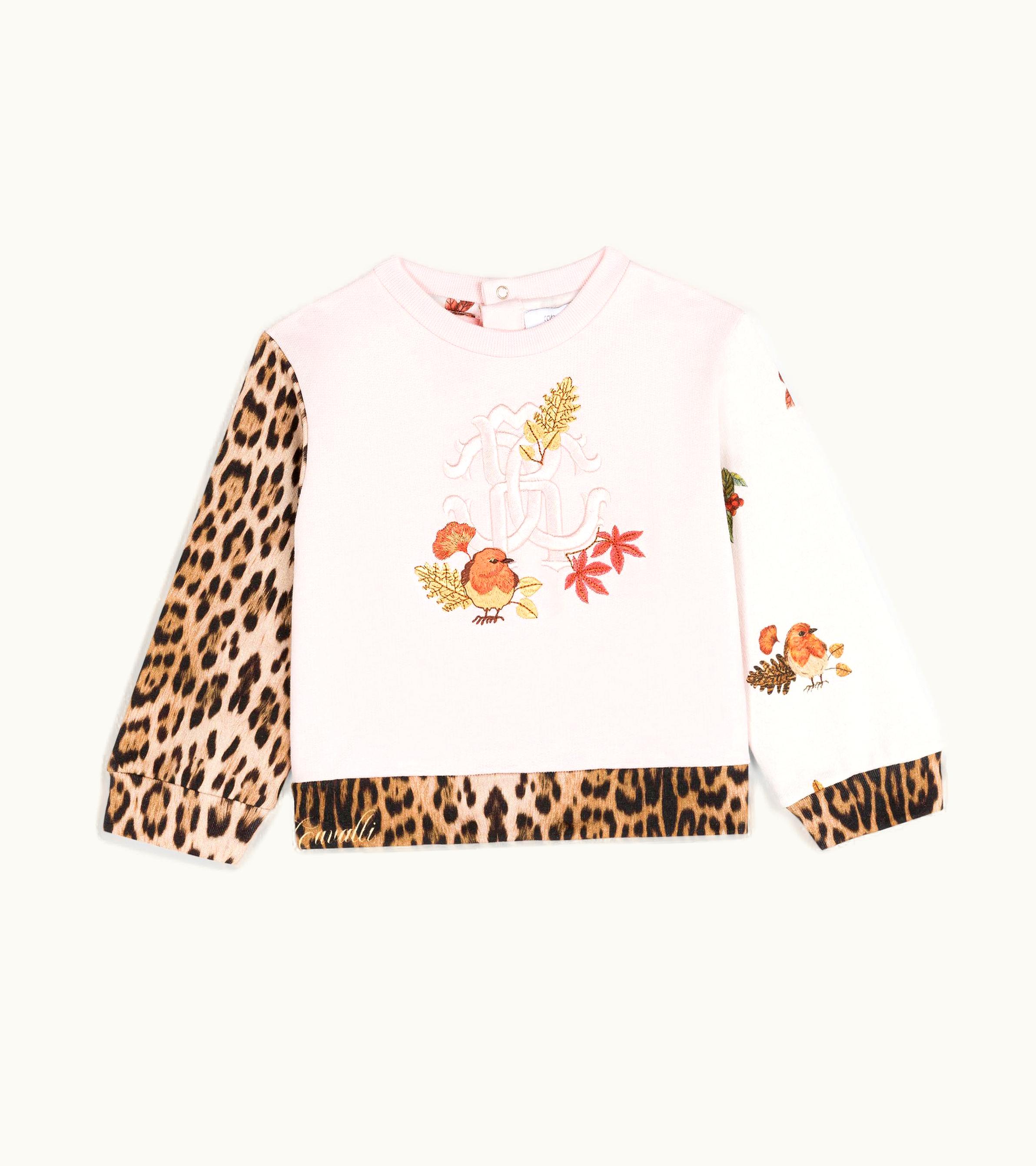 Roberto Cavalli Roberto Cavalli Darling Bird And Leopard-Print Cotton Sweatshirt Baby Pink