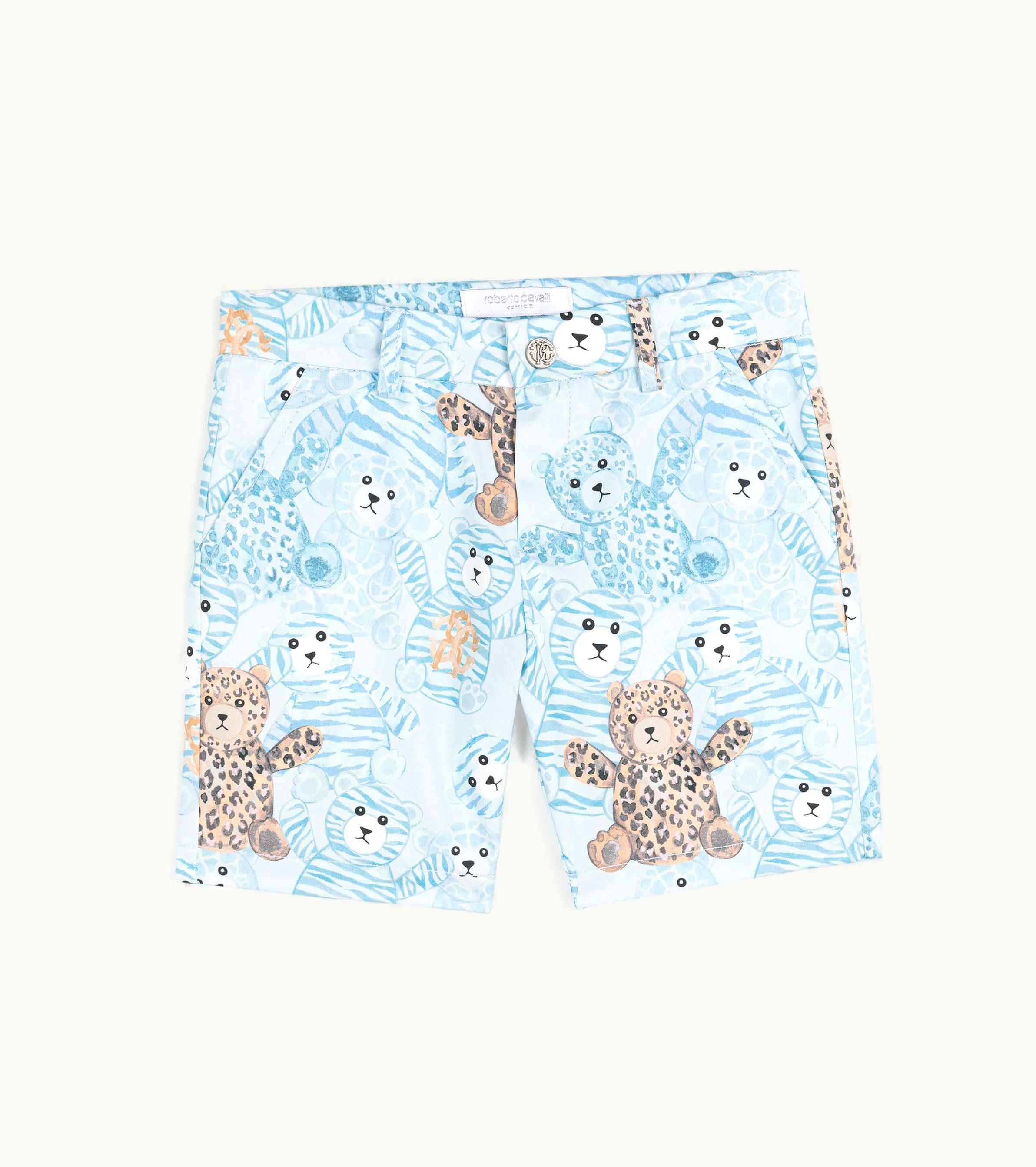 Roberto Cavalli Roberto Cavalli Teddy Bear-Print Cotton Shorts Baby Blue