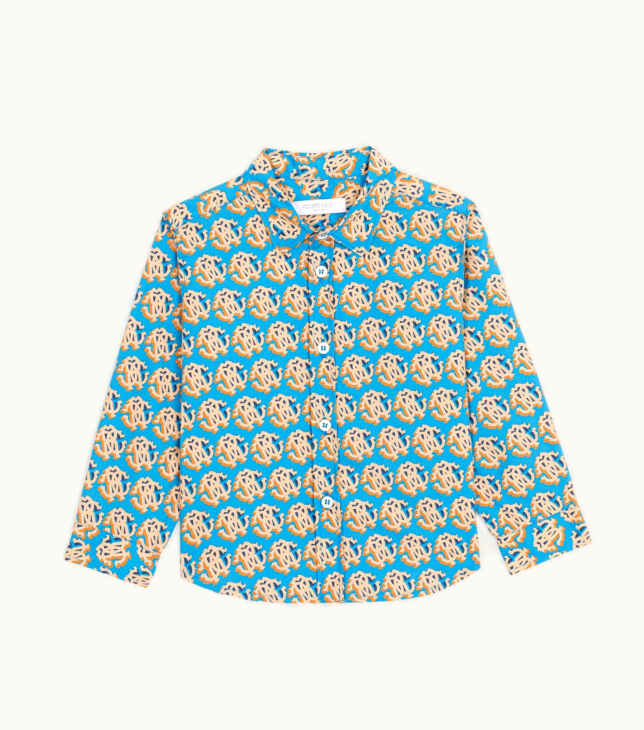 Roberto Cavalli Roberto Cavalli Rc Monogram-Print Cotton Shirt Blue / Beige