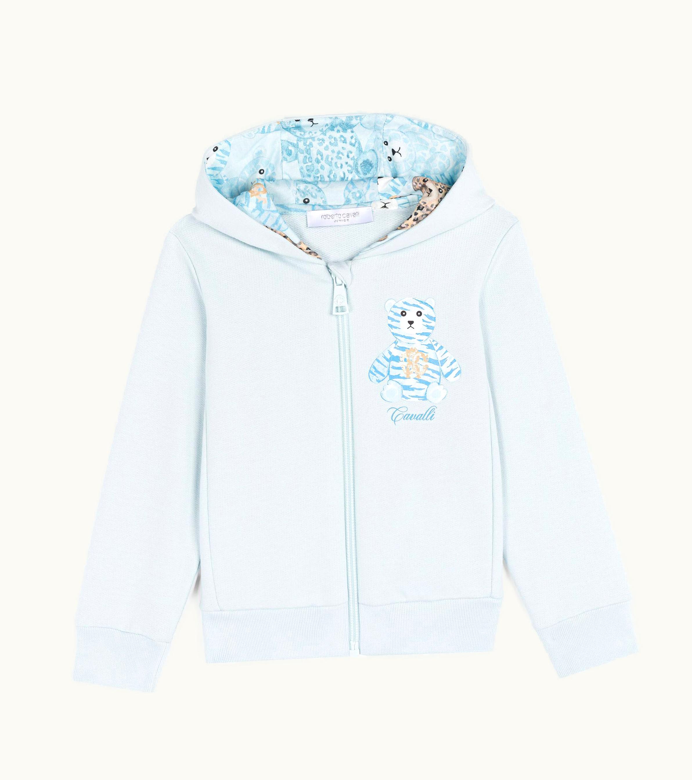 Roberto Cavalli Roberto Cavalli Teddy Bear-Print Cotton Hoodie Baby Blue