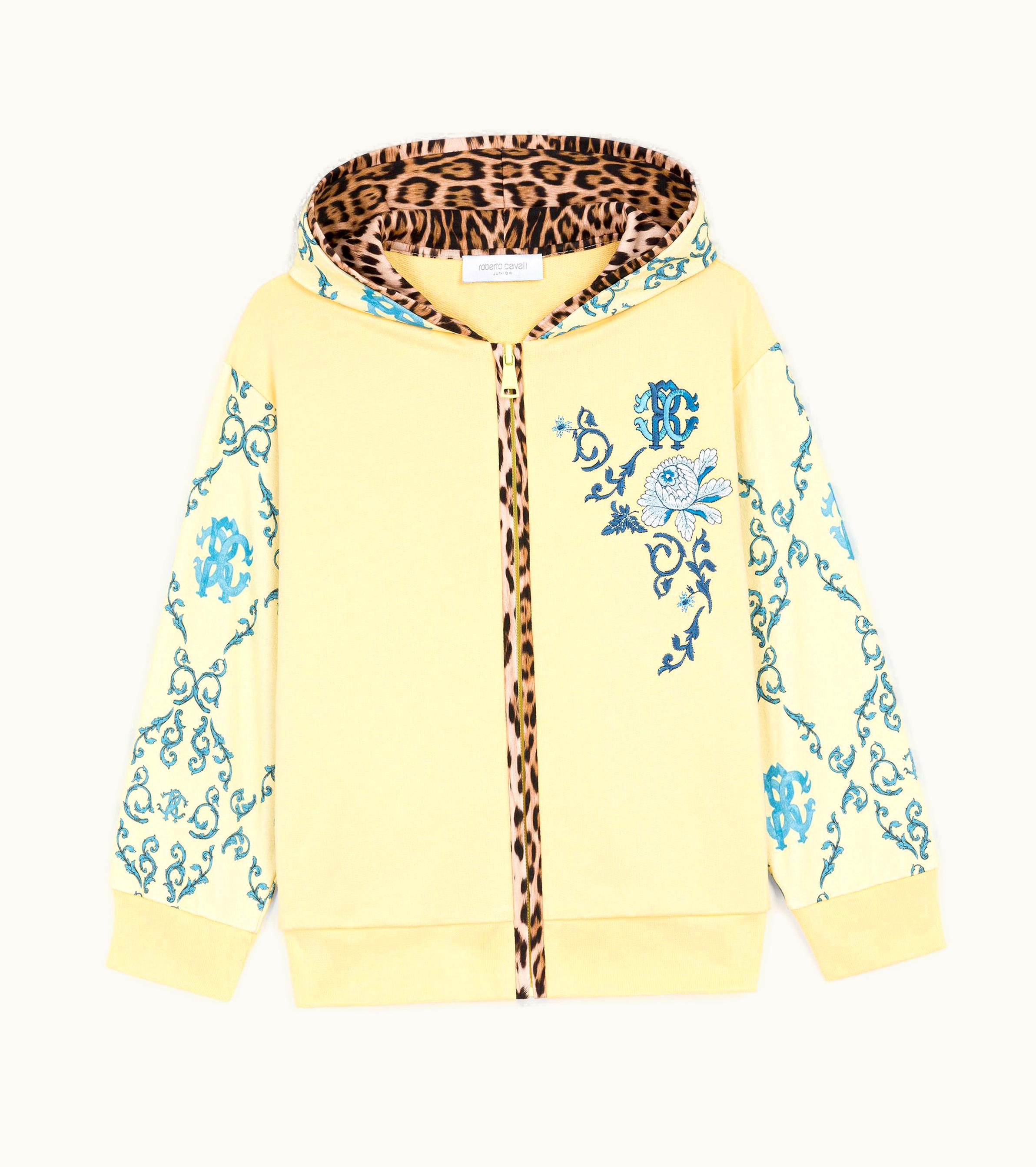 Roberto Cavalli Roberto Cavalli Filigree And Leopard-Print Cotton Hoodie Yellow