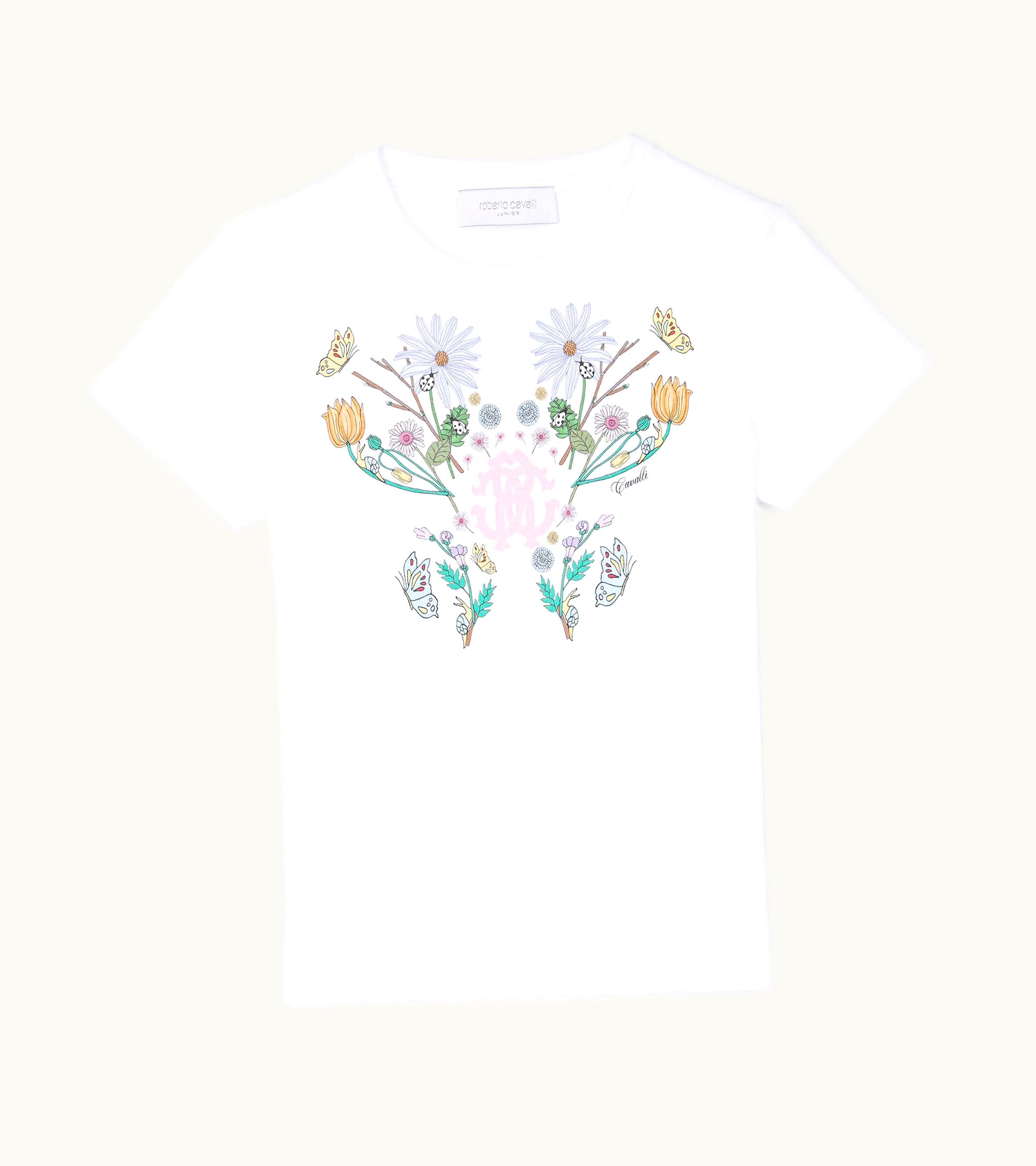 Roberto Cavalli Roberto Cavalli Floral Rc Monogram-Print Cotton T-Shirt Optical White
