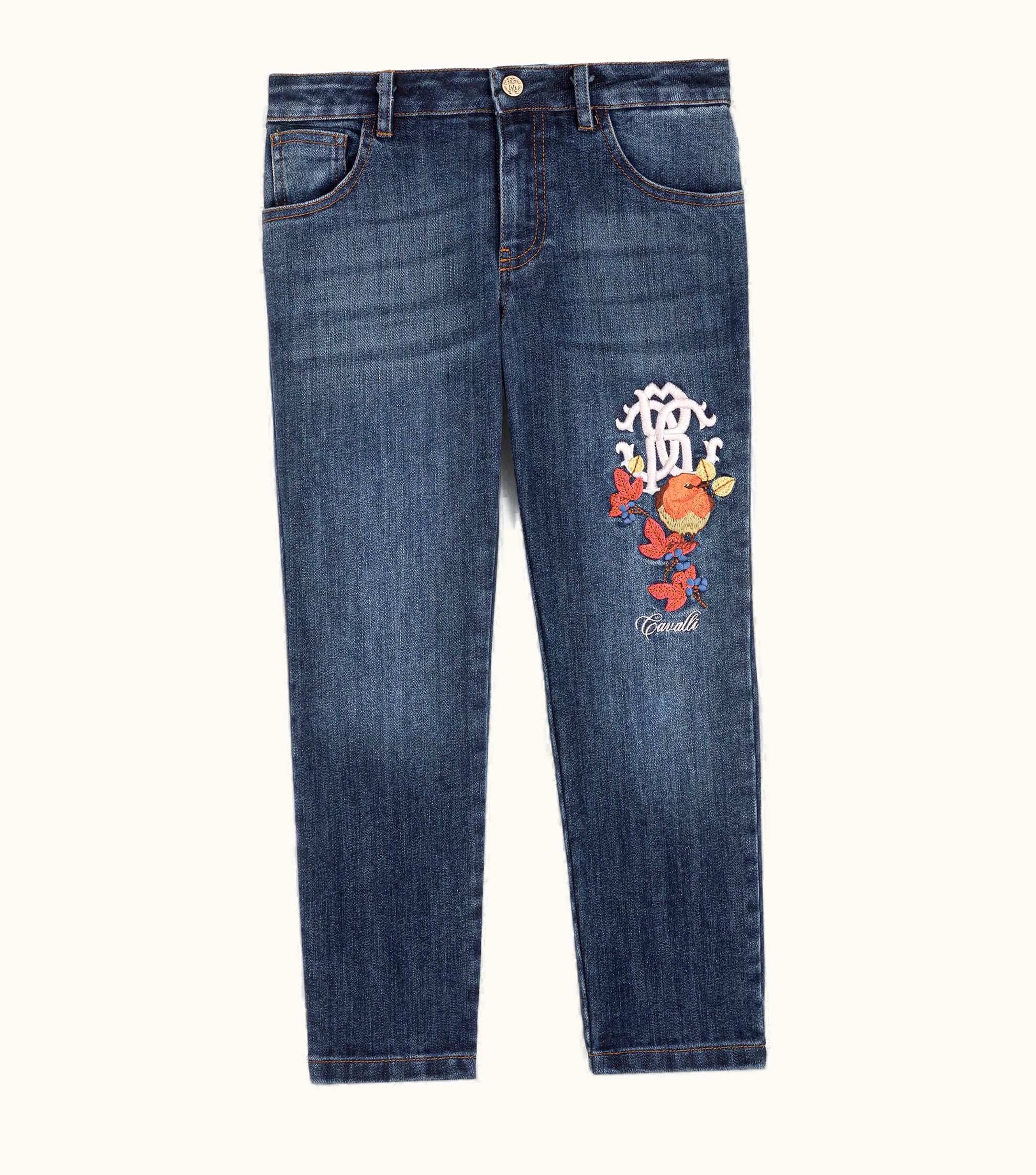 Roberto Cavalli Roberto Cavalli Rc Monogram And Bird-Embroidered Jeans Ink Dark Blue