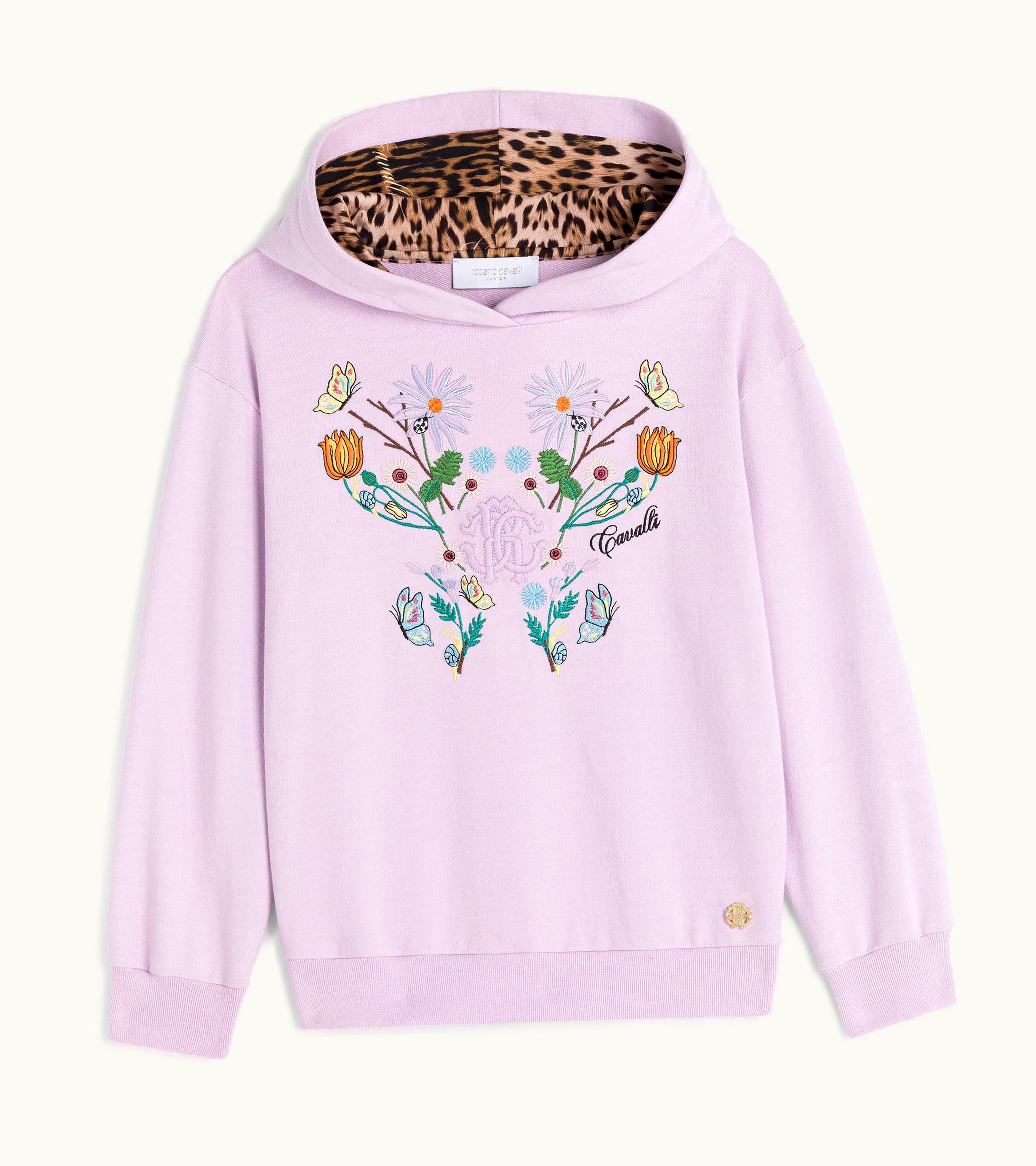 Roberto Cavalli Roberto Cavalli Floral-embroidered Cotton Hoodie Lilac