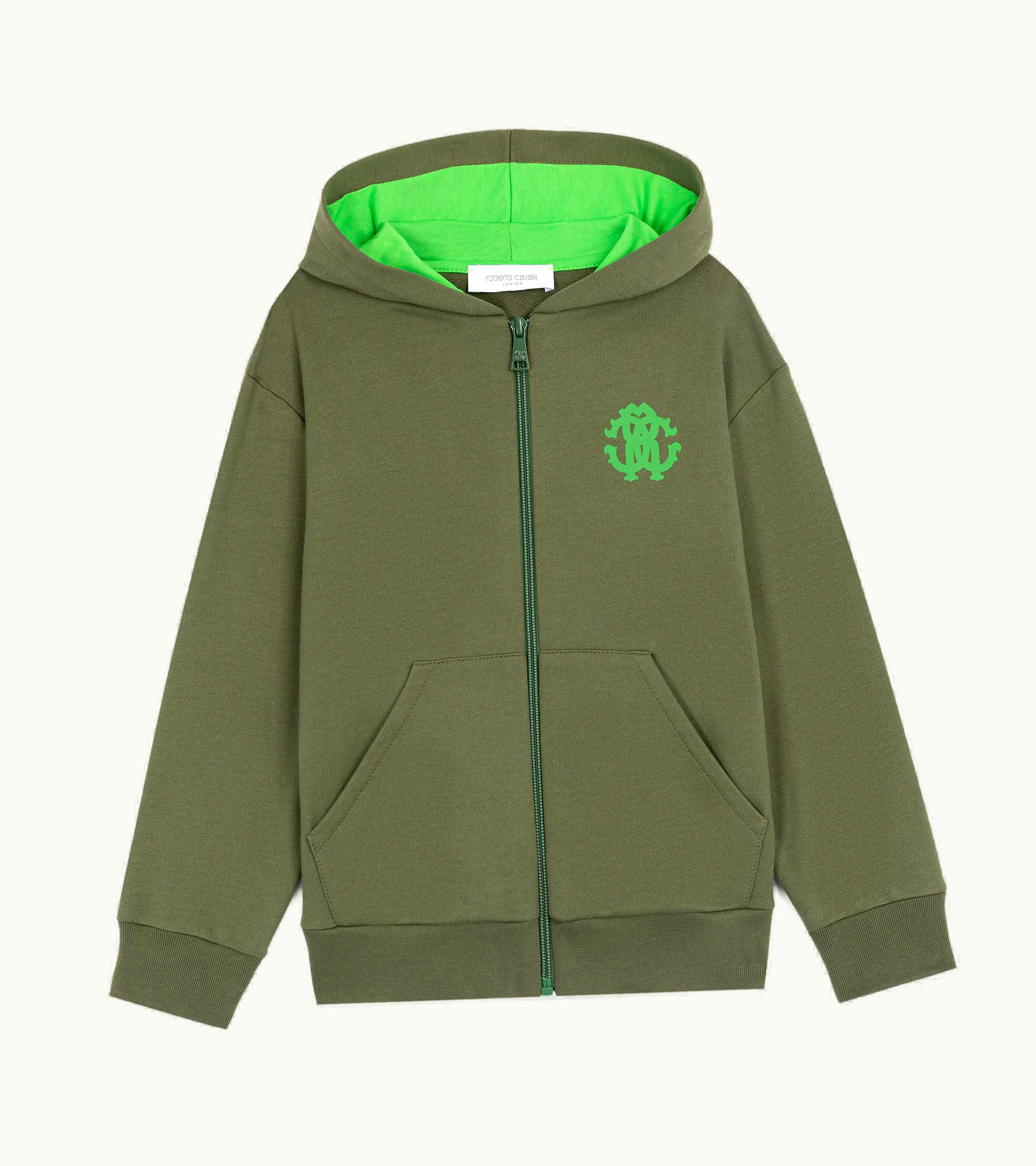 Roberto Cavalli Roberto Cavalli Rc Monogram Cotton Hoodie Military Green