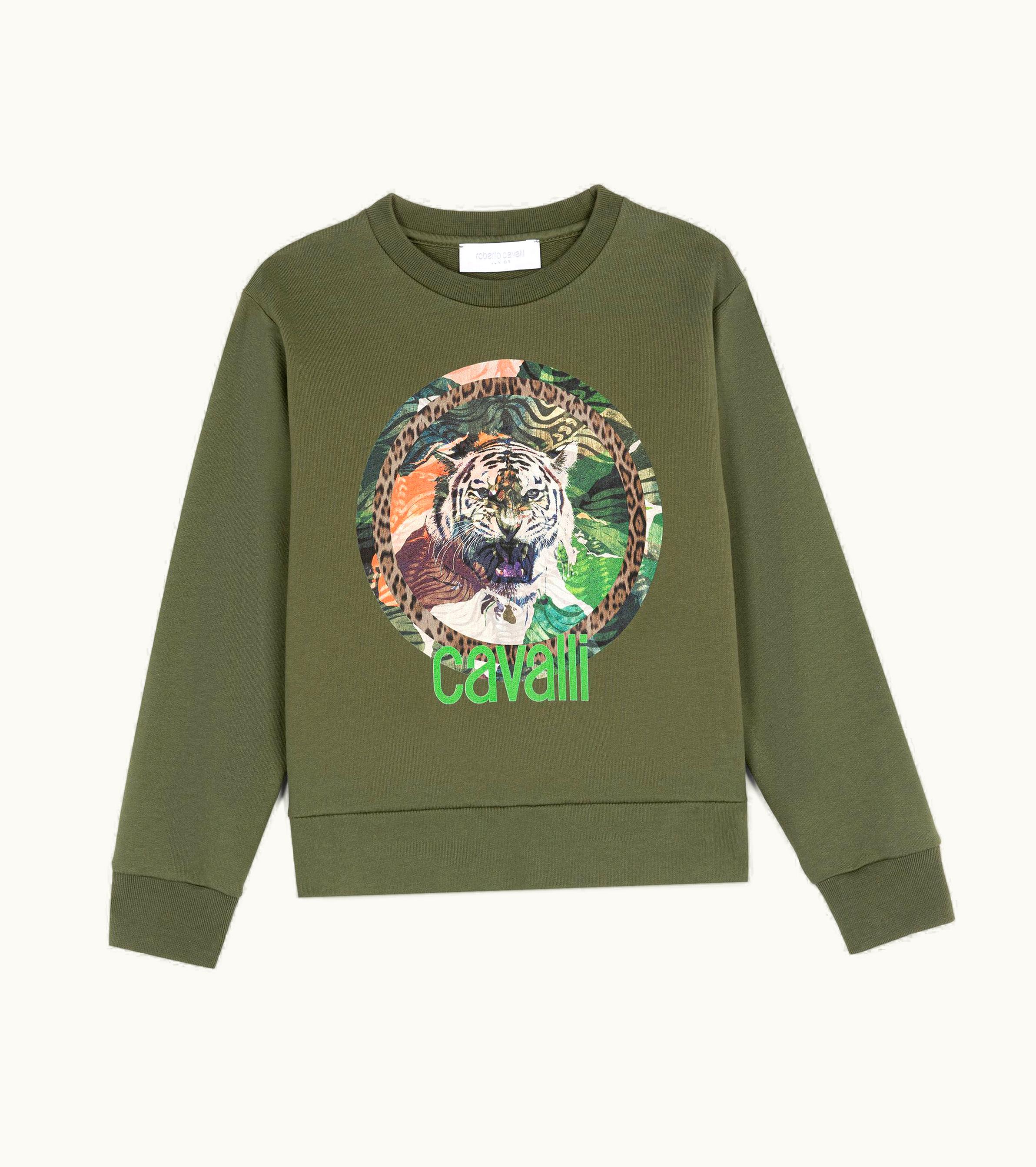 Roberto Cavalli Roberto Cavalli Tiger-Print Cotton Sweatshirt Military Green