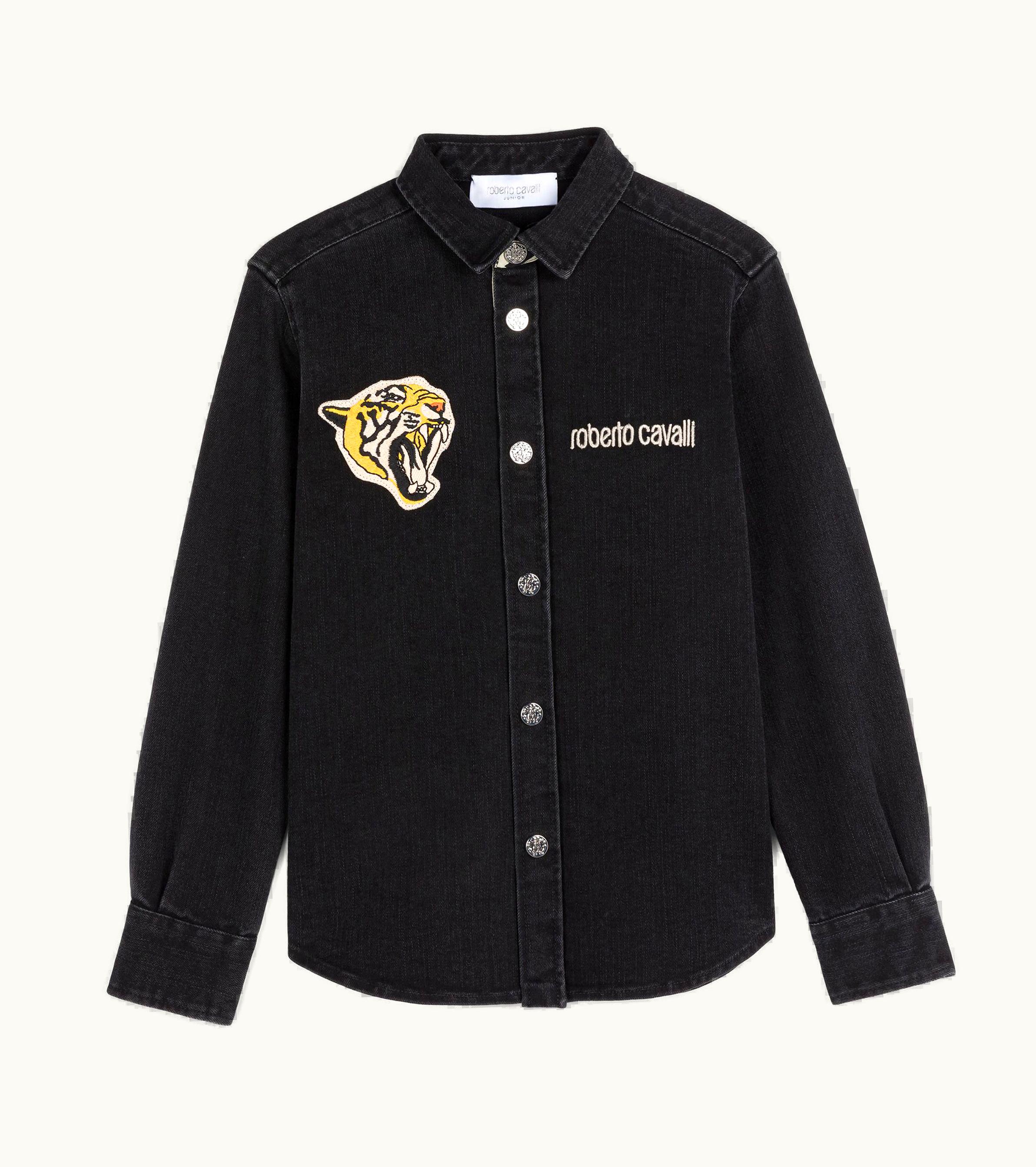 Roberto Cavalli Roberto Cavalli Logo-Embroidered Denim Shirt Black