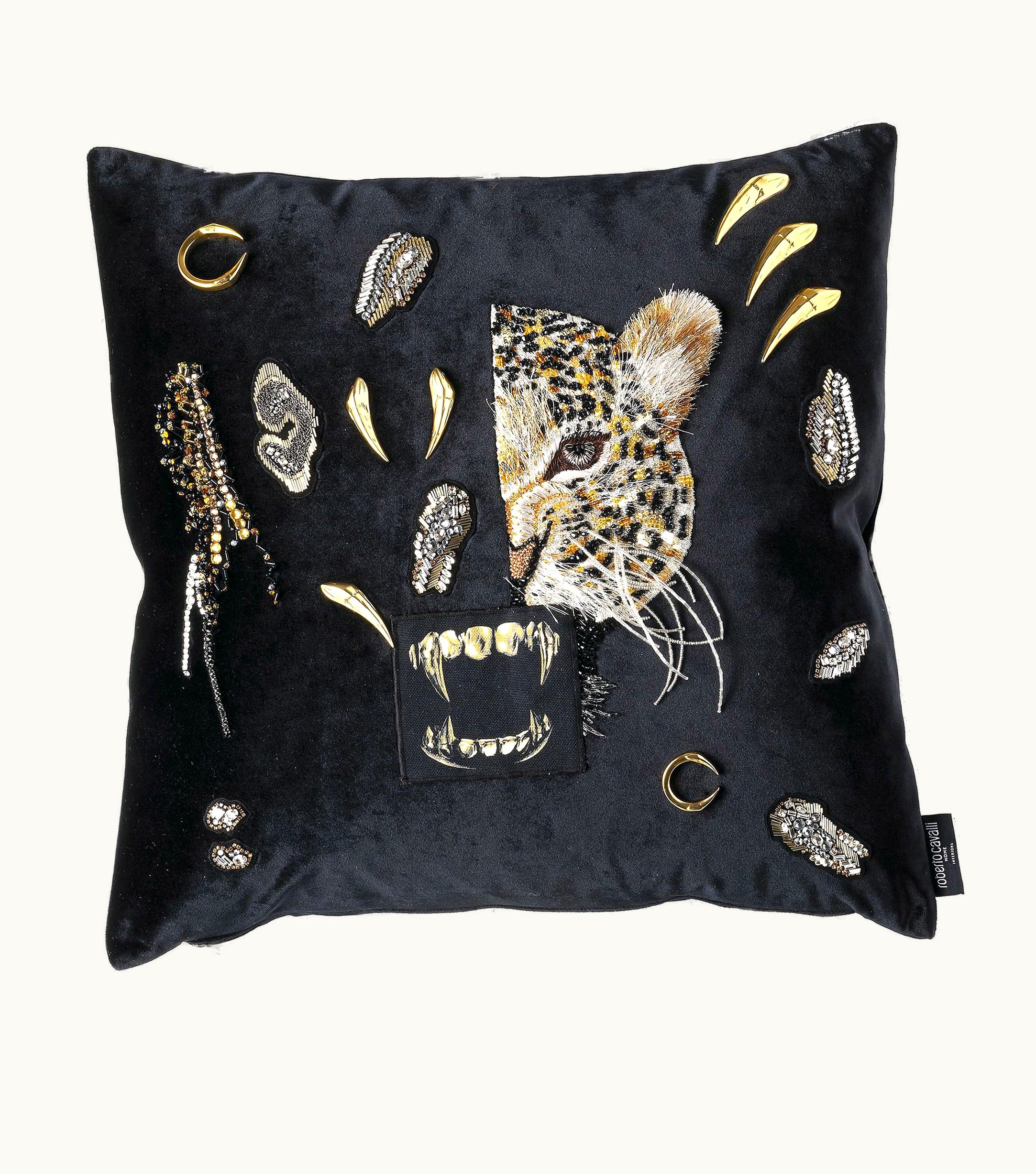 Roberto Cavalli Roberto Cavalli Jaguar Head-Appliqué Velvet Cushion Fittizio