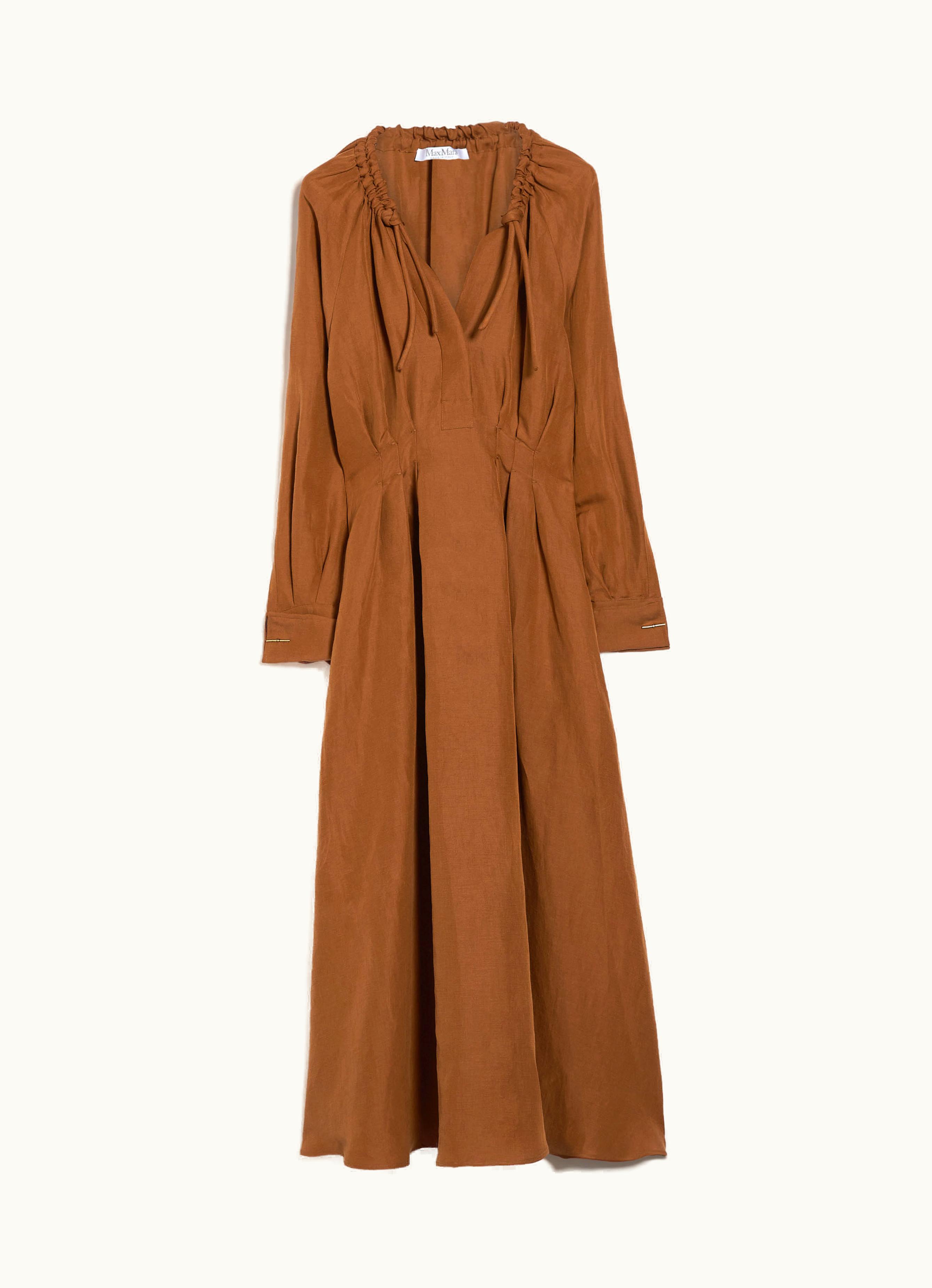 Max Mara Max Mara Feminine Dress In Linen And Silk Tobacco Drina