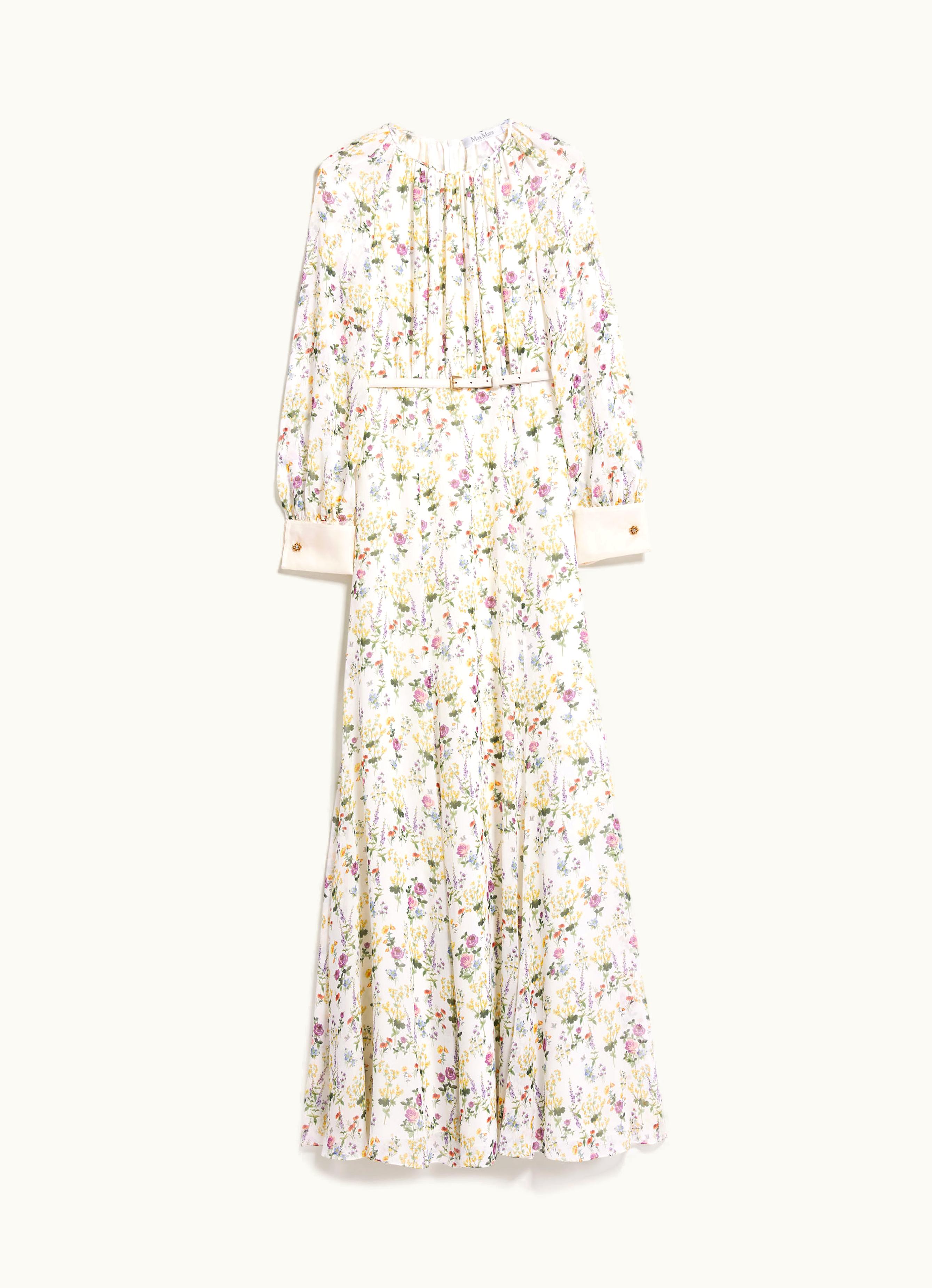 Max Mara Max Mara Long Dress In Printed Organza Ivory Ori