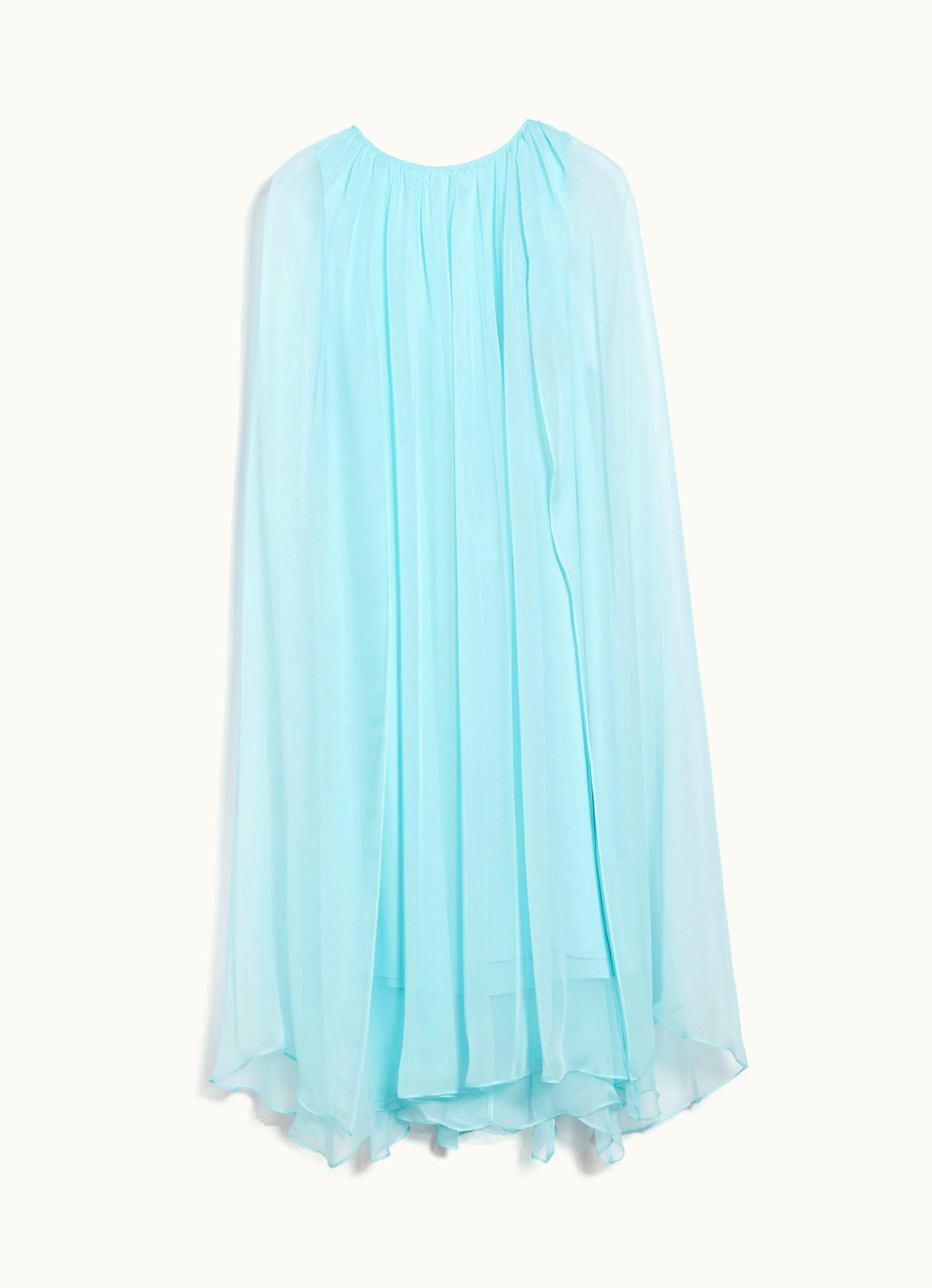 Max Mara Max Mara Silk Chiffon Flared Dress Sky Blue Footing