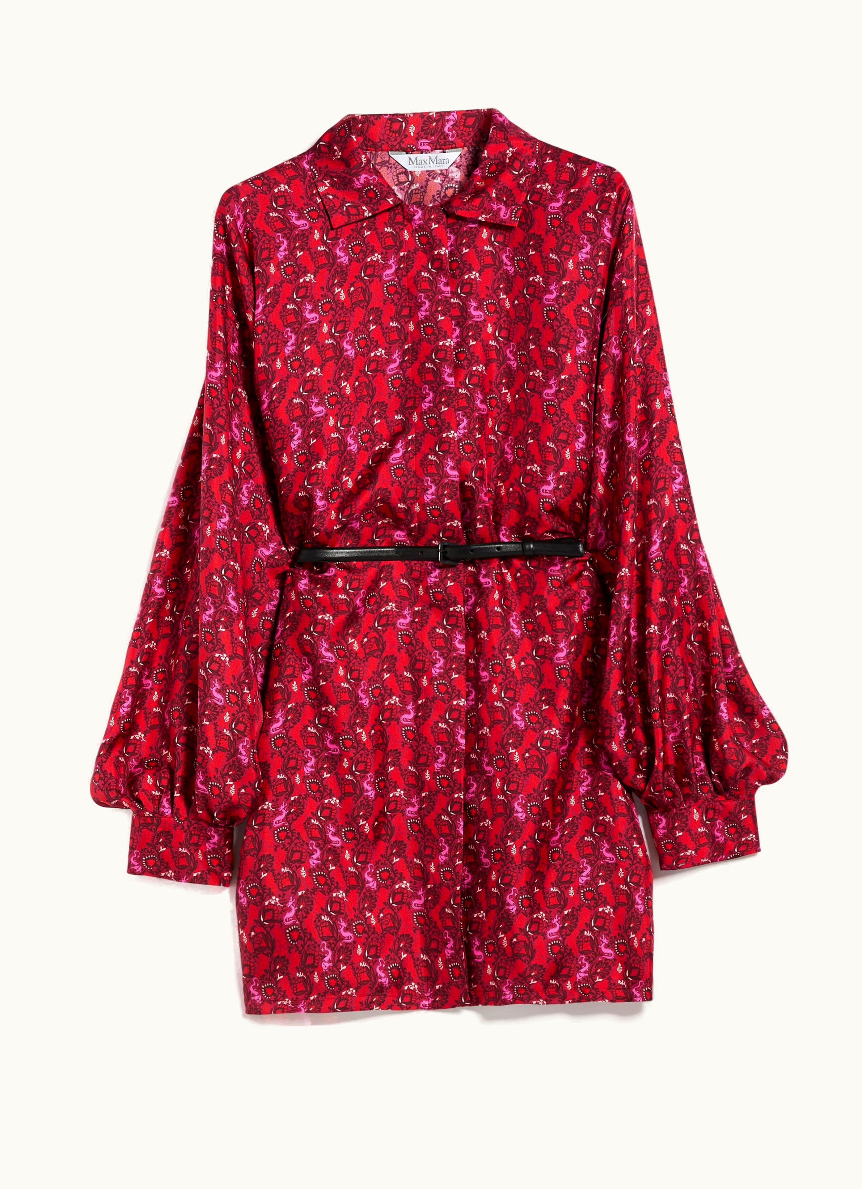 Max Mara Max Mara Printed Silk Shirt Dress Bordeaux Ozio
