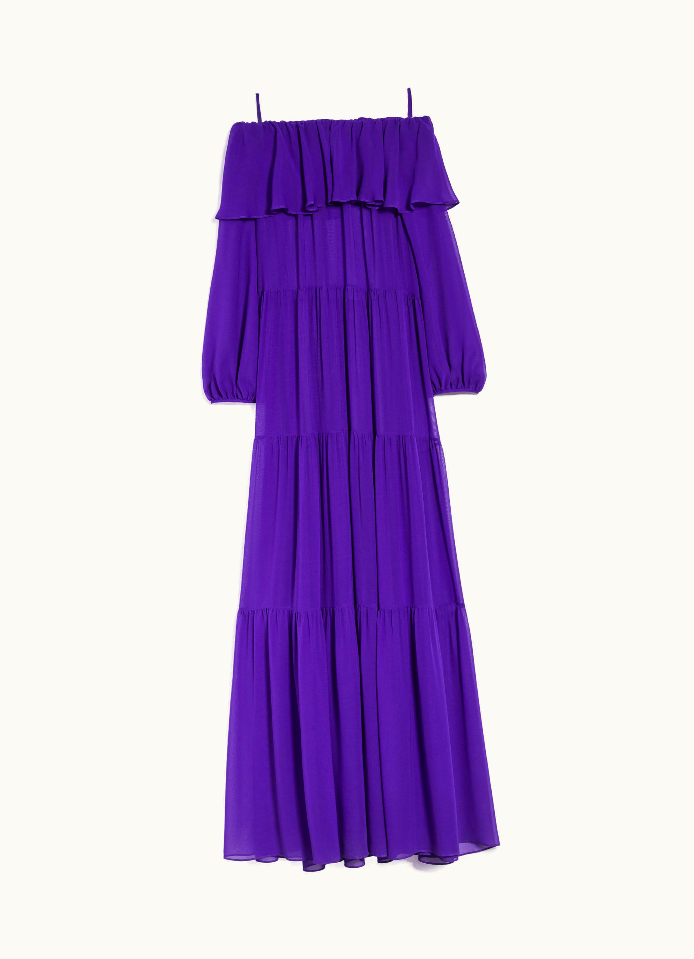 Max Mara Max Mara Printed Silk off-the-shoulder Dress Purple Lemma