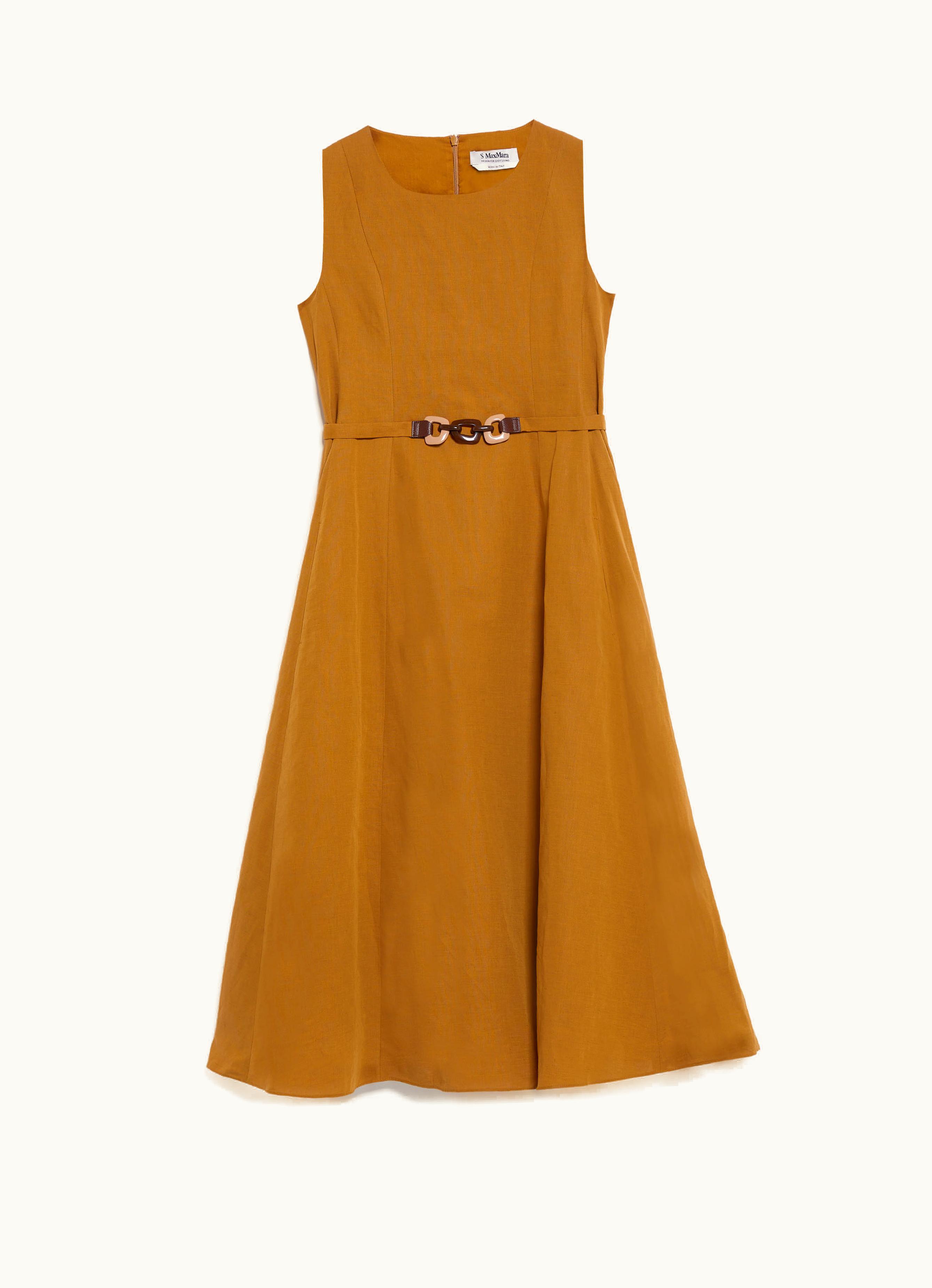 Max Mara Max Mara Midi Linen Dress With Seams Mustard Amelie