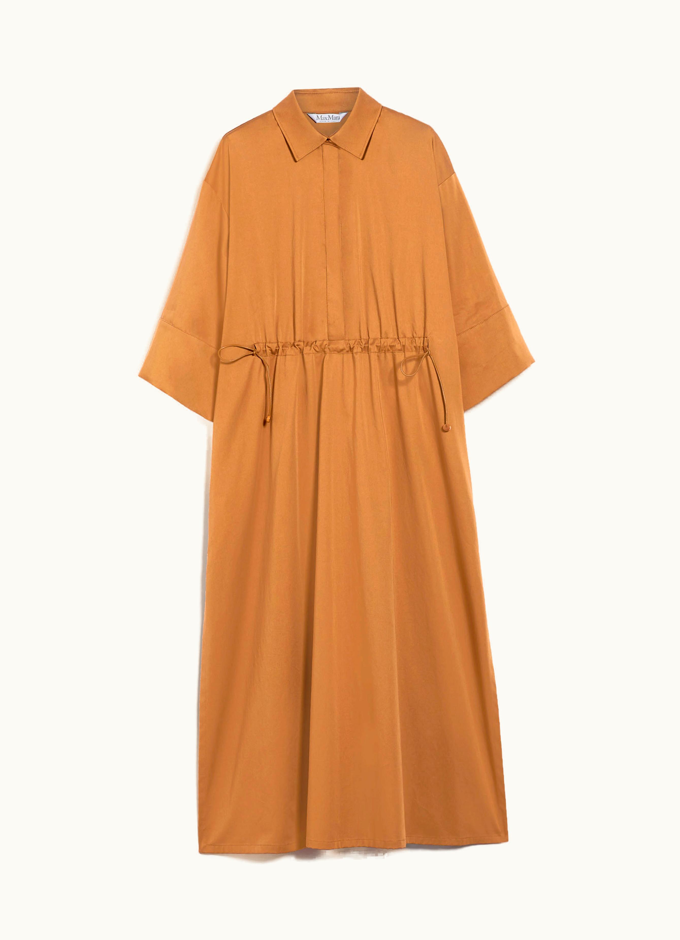Max Mara Max Mara Cotton And Silk Dress With Drawstring Tobacco Eulalia