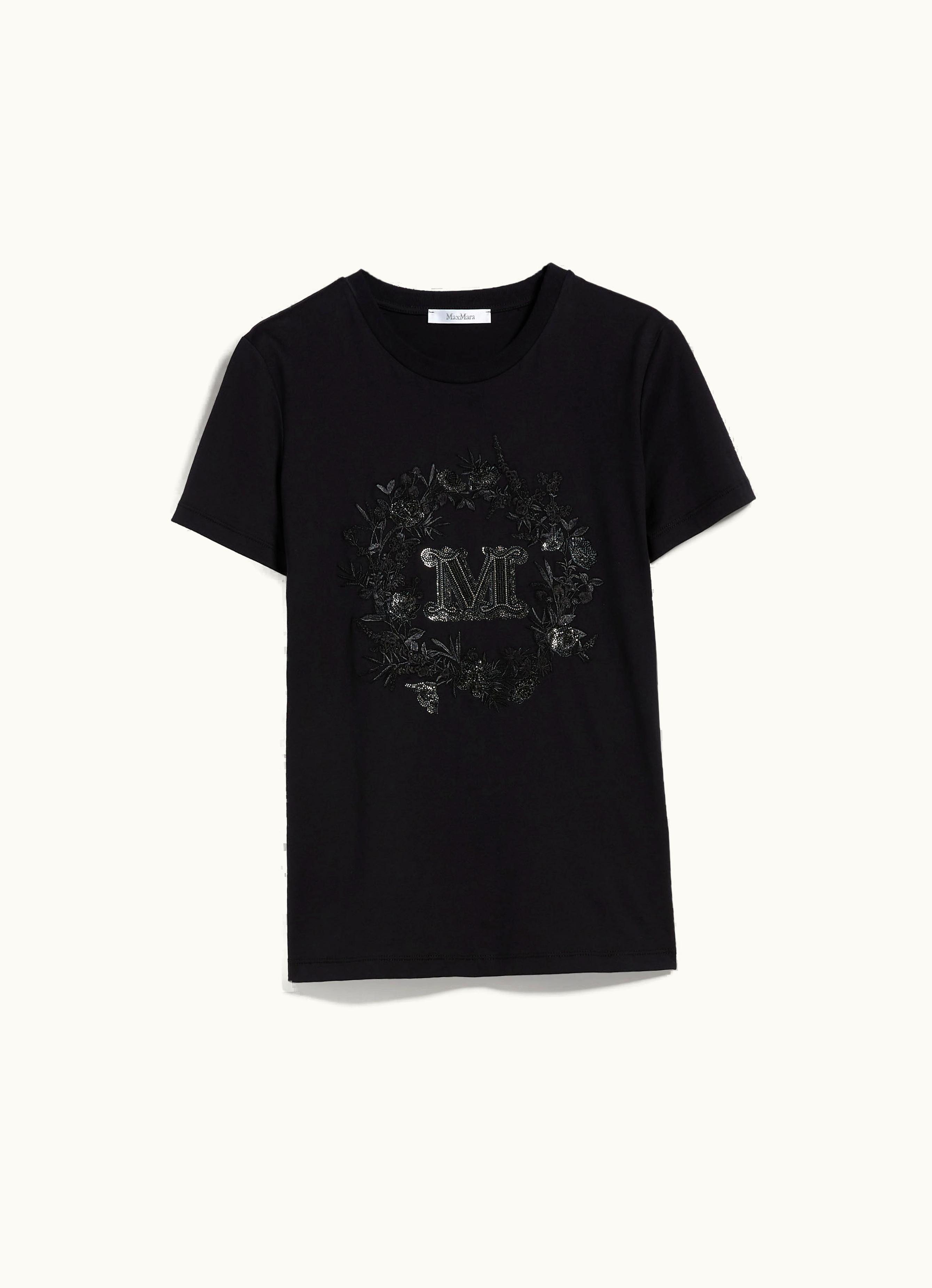 Max Mara Max Mara Cotton T-shirt With Embroidered Pocket Black Elmo
