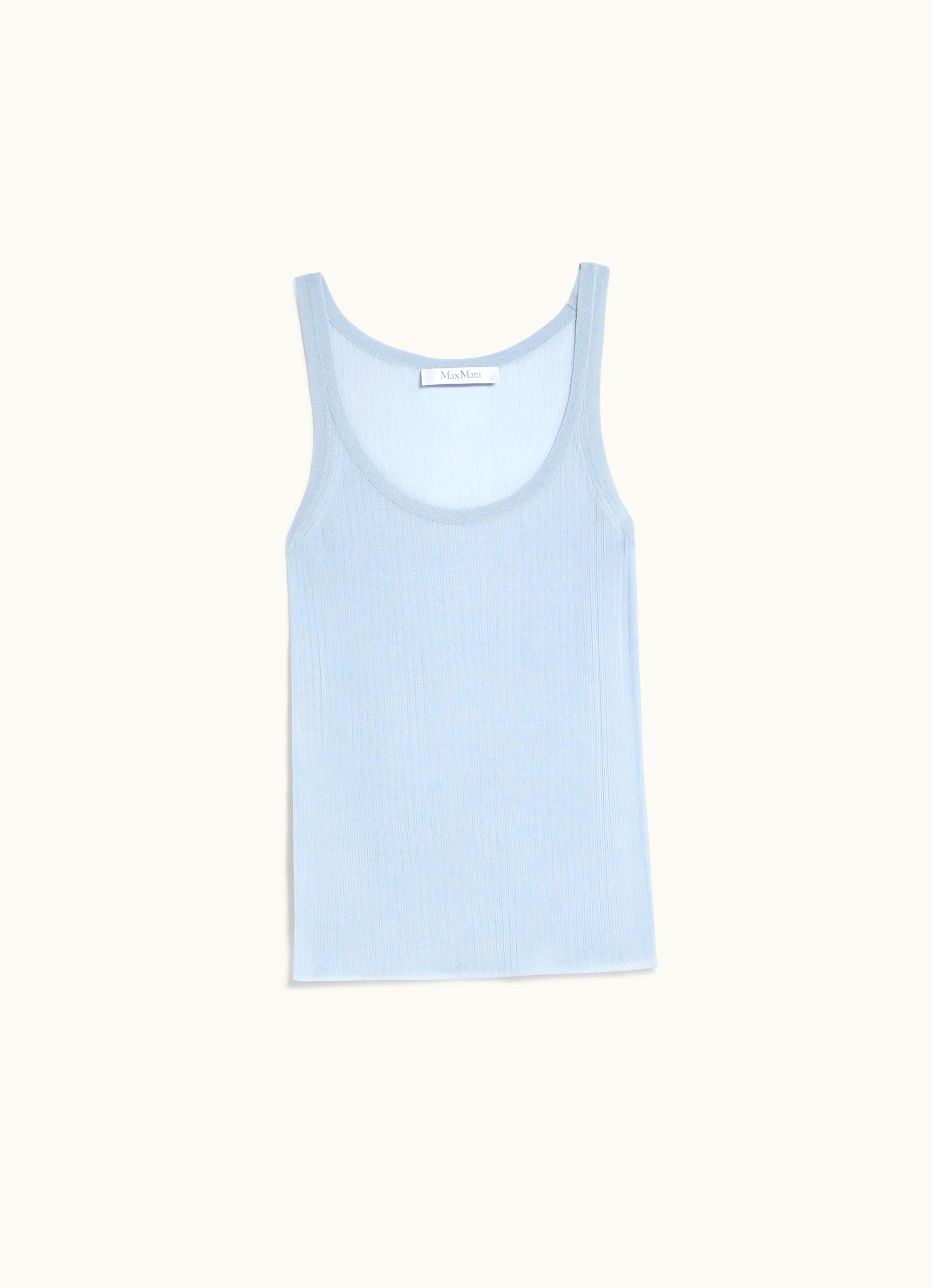 Max Mara Max Mara Ribbed Silk Top Light Blue Bastia