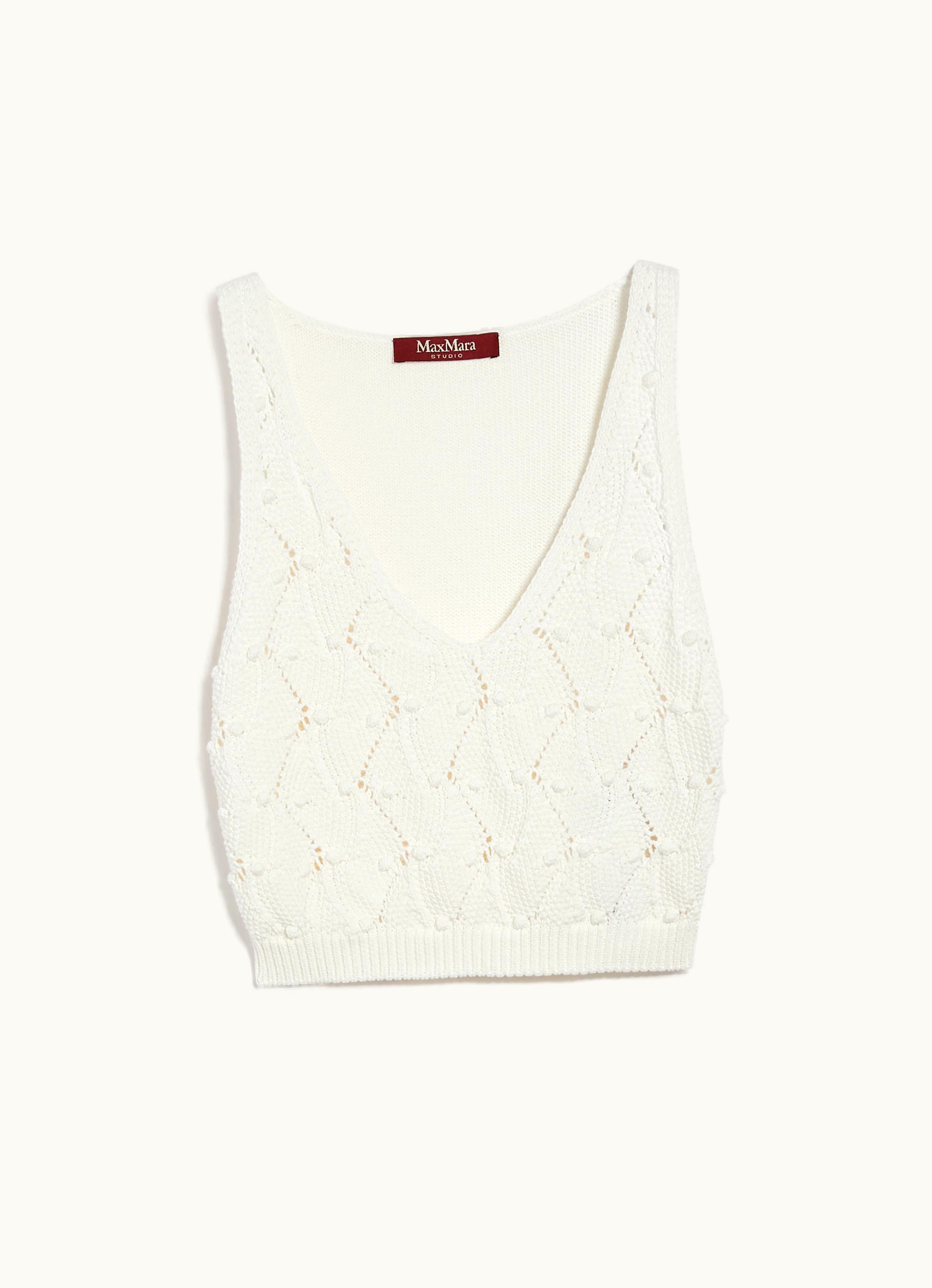 Max Mara Max Mara Patterned cotton-blend Crop Top White Ebbri