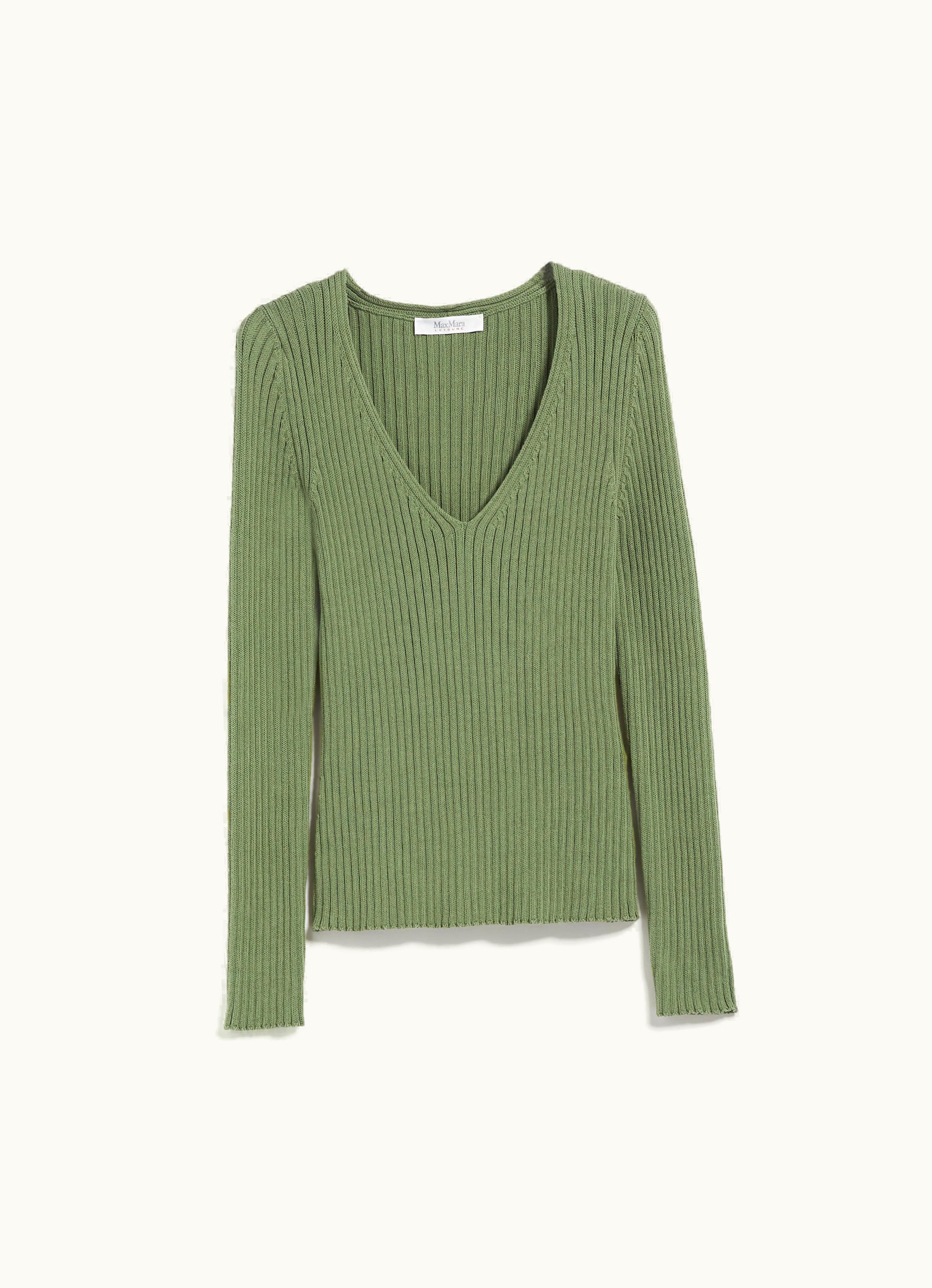 Max Mara Max Mara Slim-fit Cotton Yarn Sweater Sage Green Calcio