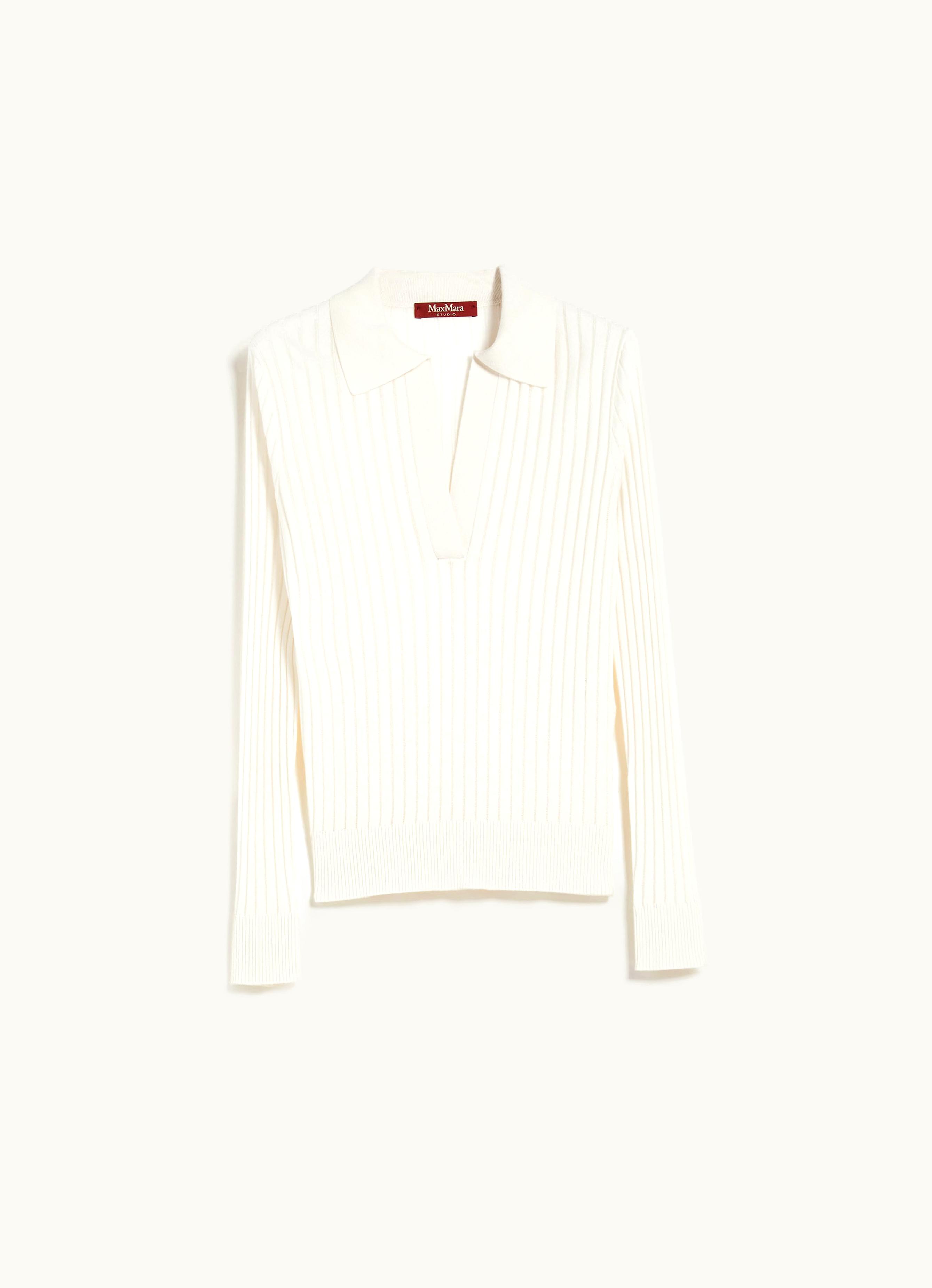 Max Mara Max Mara Wool And Silk Sweater With Polo Shirt Collar Ivory Caduca