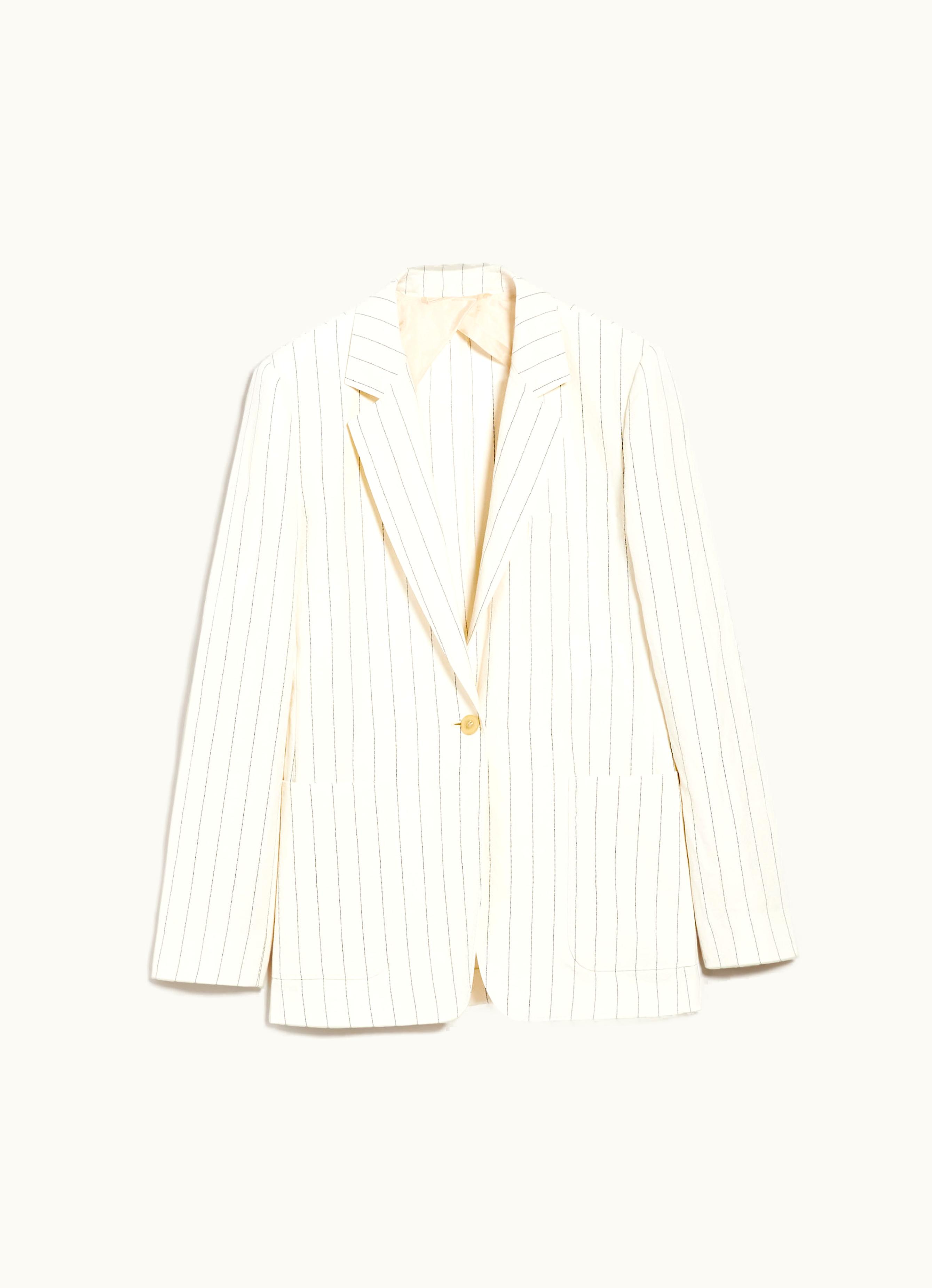 Max Mara Max Mara Single-breasted Blazer In Pinstriped Canvas White Black Micron