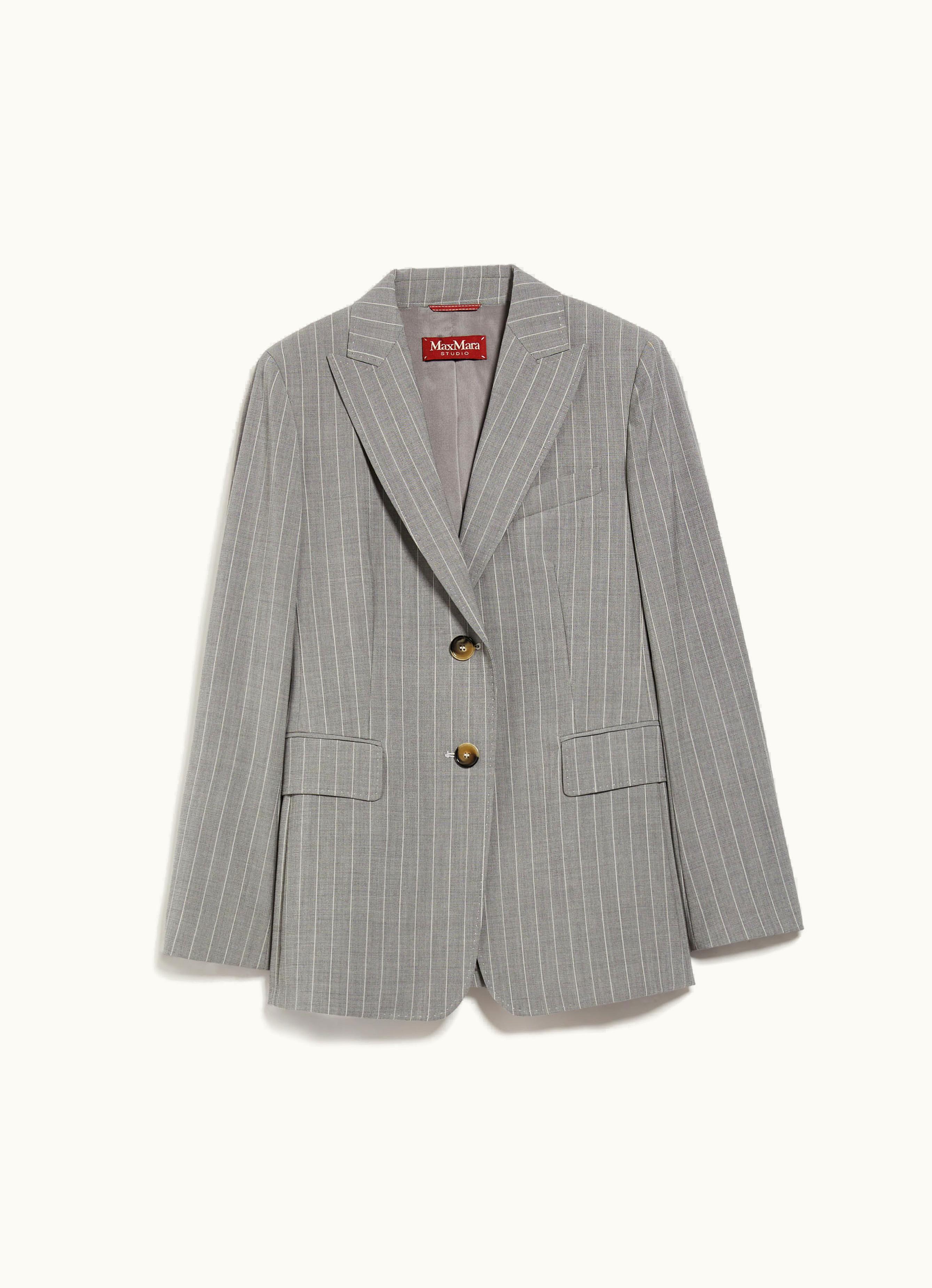Max Mara Max Mara Single-breasted Pinstripe Wool Blazer Medium Grey Mora