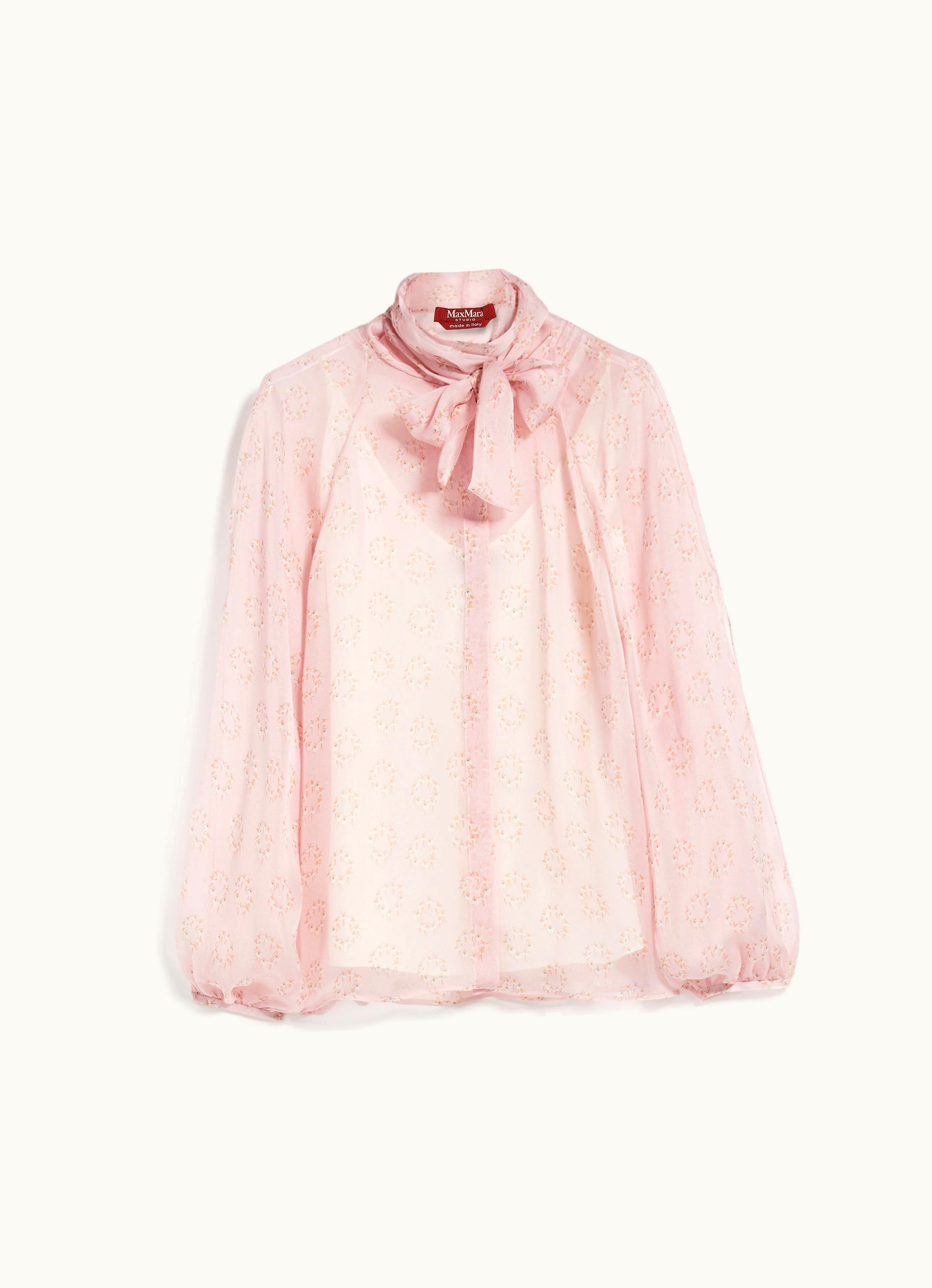 Max Mara Max Mara Printed Silk Blouse With Bow Pink Baldi
