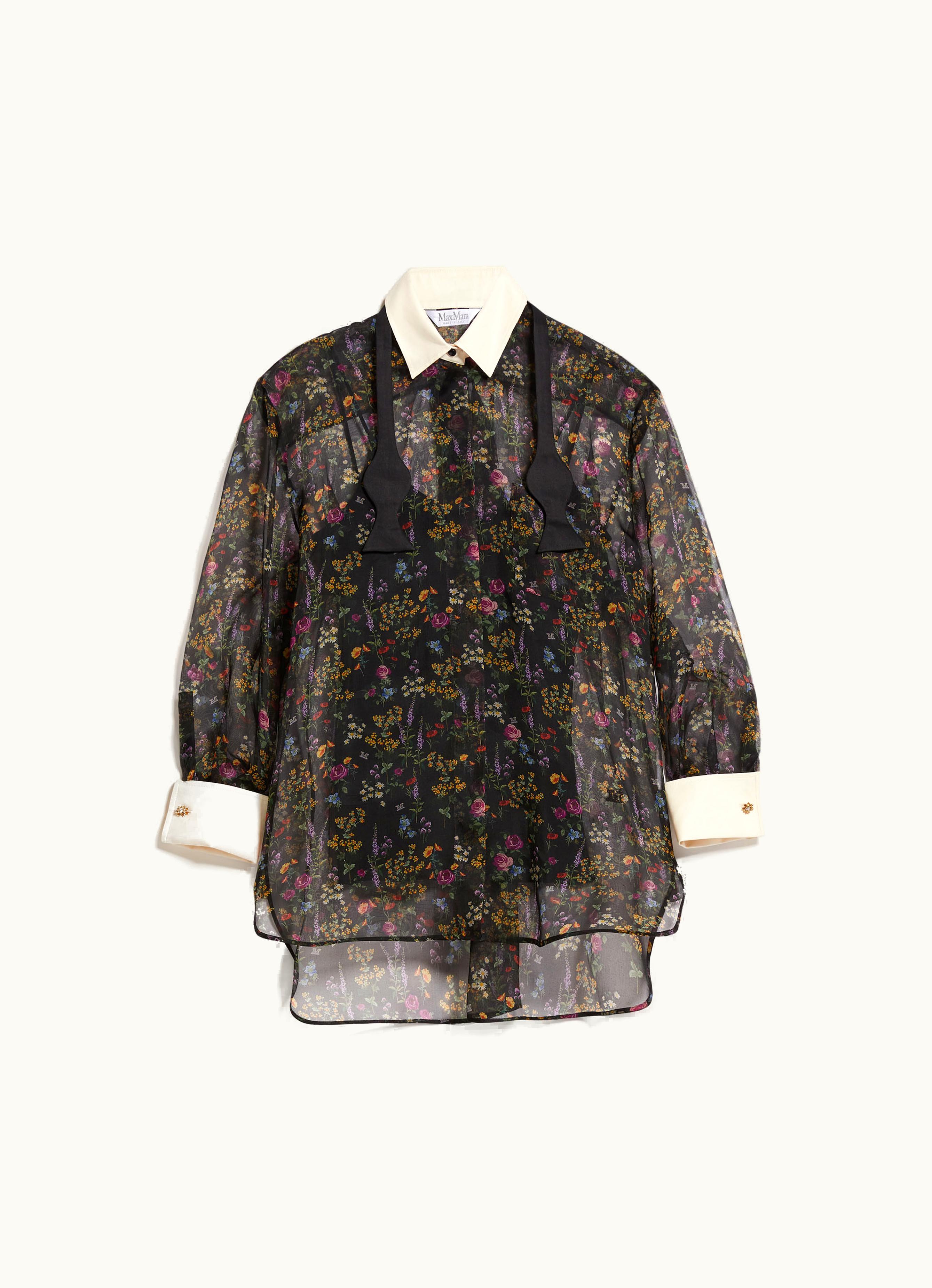 Max Mara Max Mara Oversized Shirt In Printed Organza Black Marocco