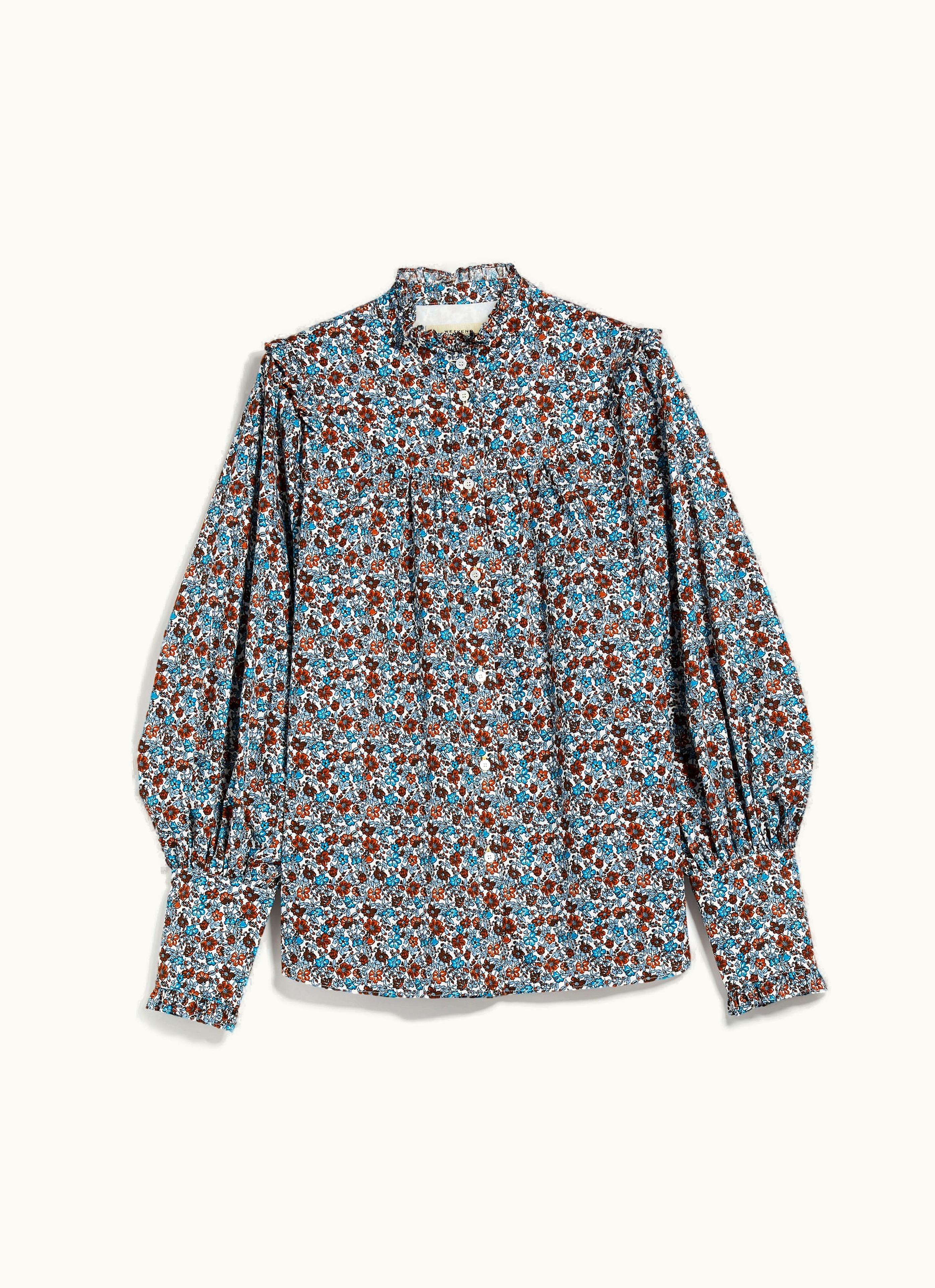 Max Mara Max Mara Printed Twill Shirt With Ruches White Molo