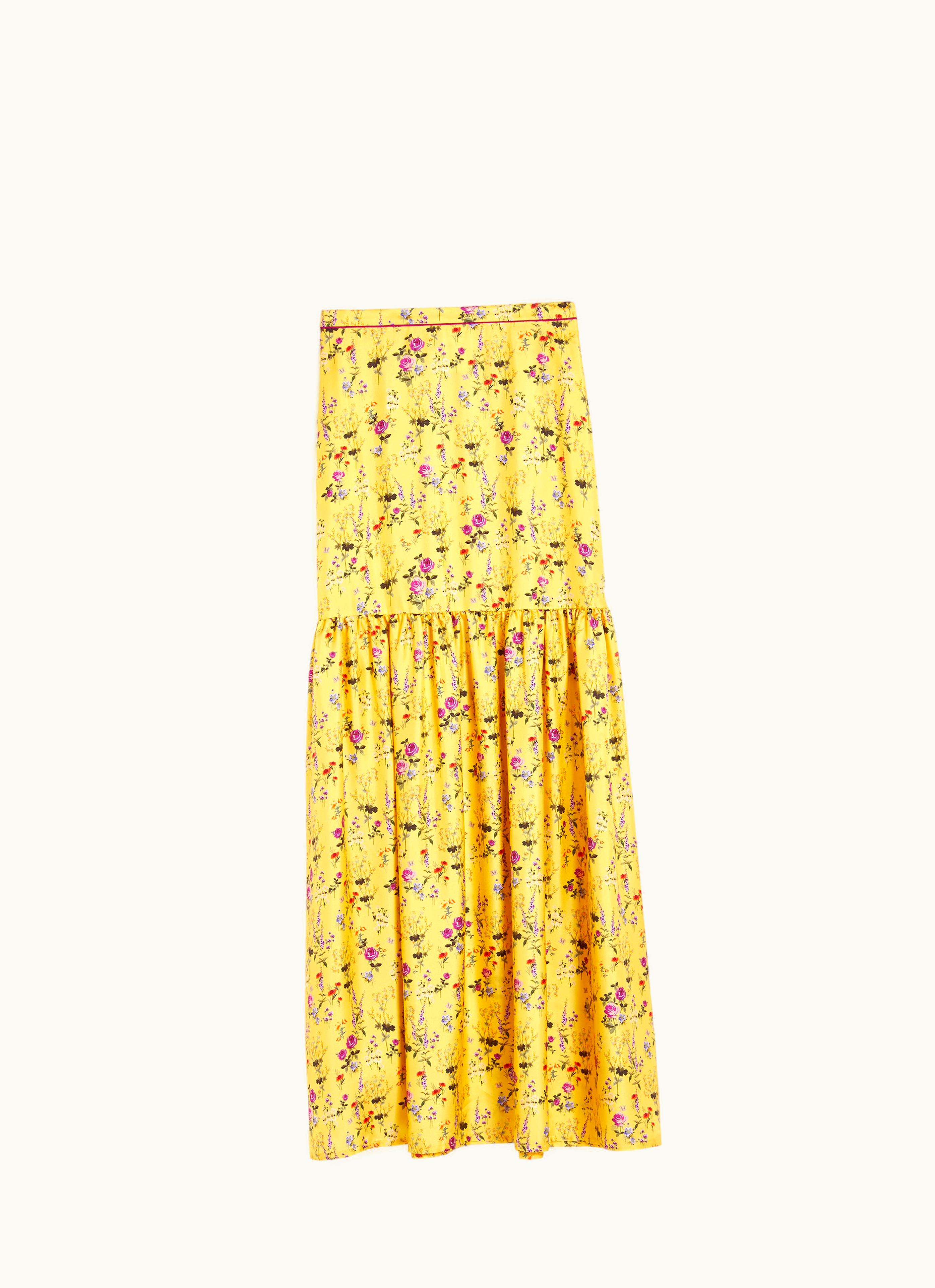 Max Mara Max Mara Long Printed Silk Skirt Bright Yellow Elisir