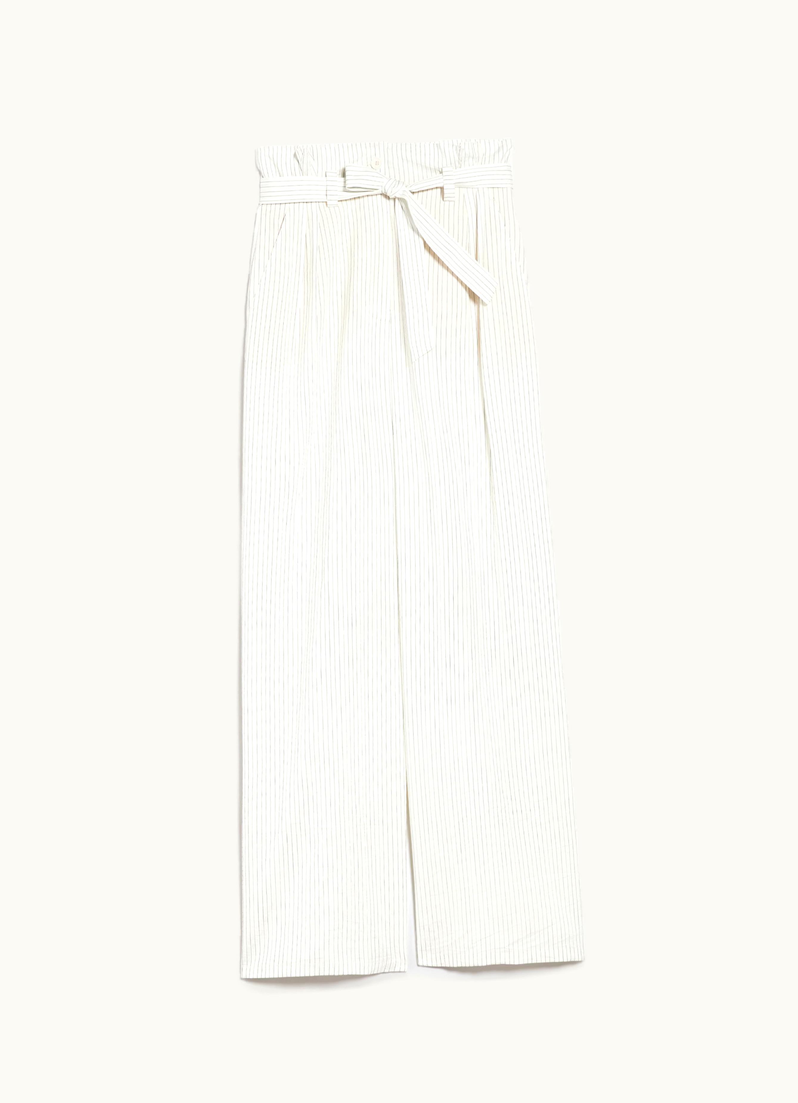 Max Mara Max Mara Wide Trousers In Pinstriped Canvas White Black Xero