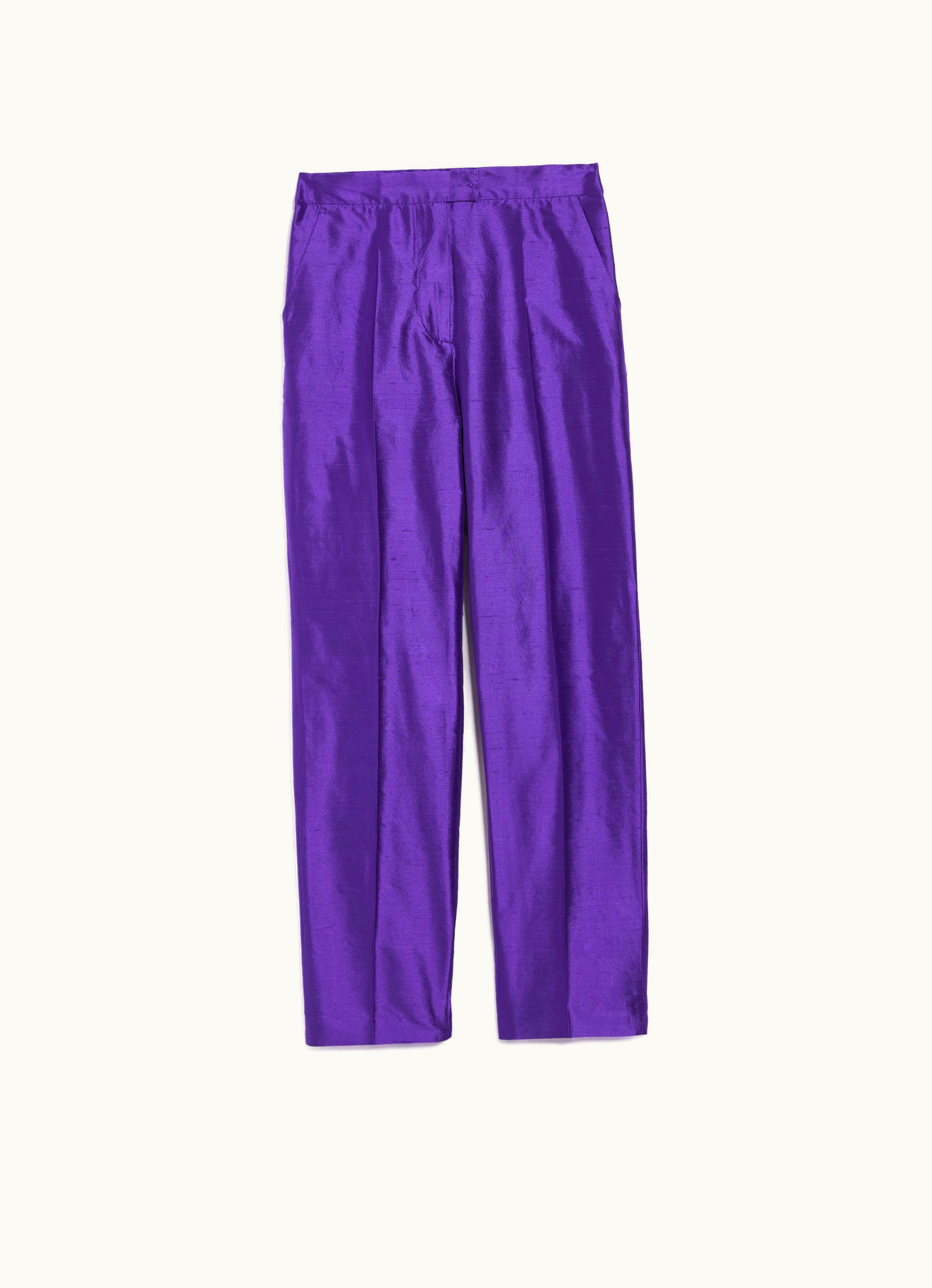 Max Mara Max Mara Straight-fit Silk Shantung Trousers Purple Valanga