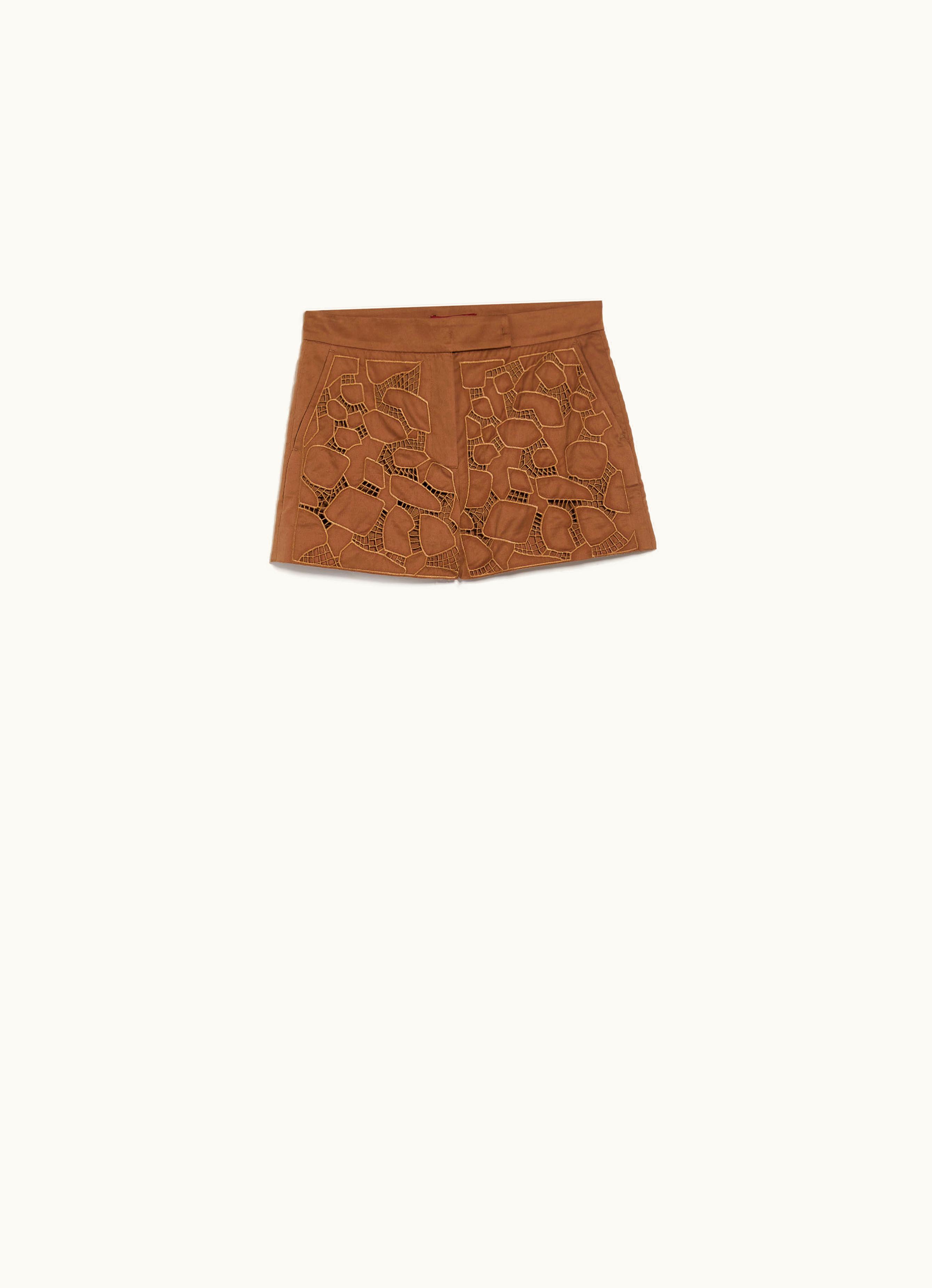 Max Mara Max Mara Embroidered Cotton Shorts Tobacco Edmond