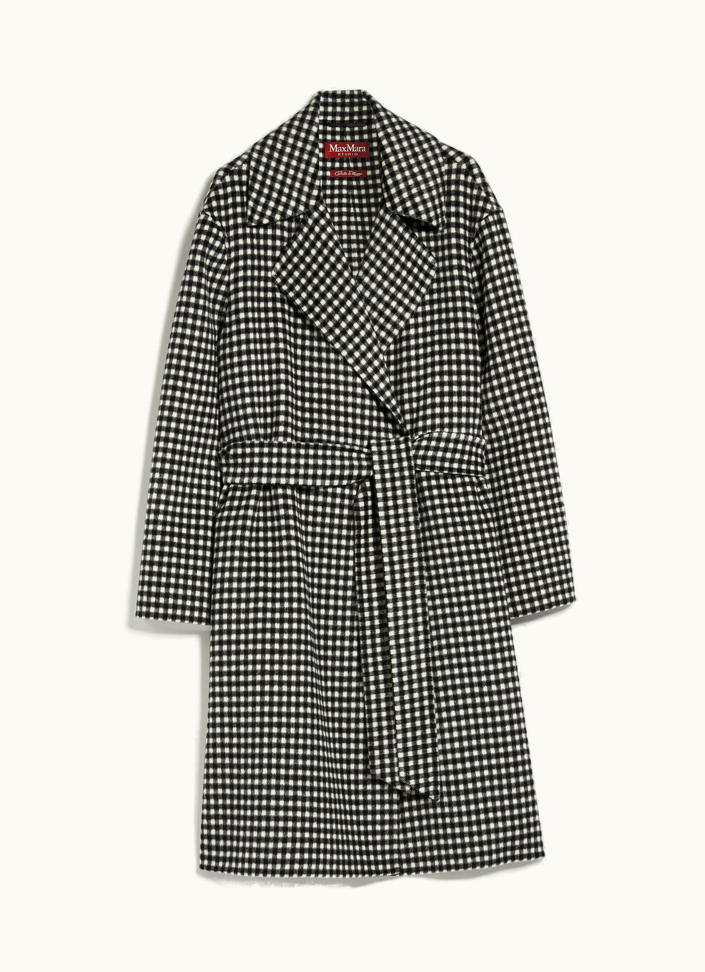 Max Mara Max Mara Gingham Wool Robe Coat Black White Alcade
