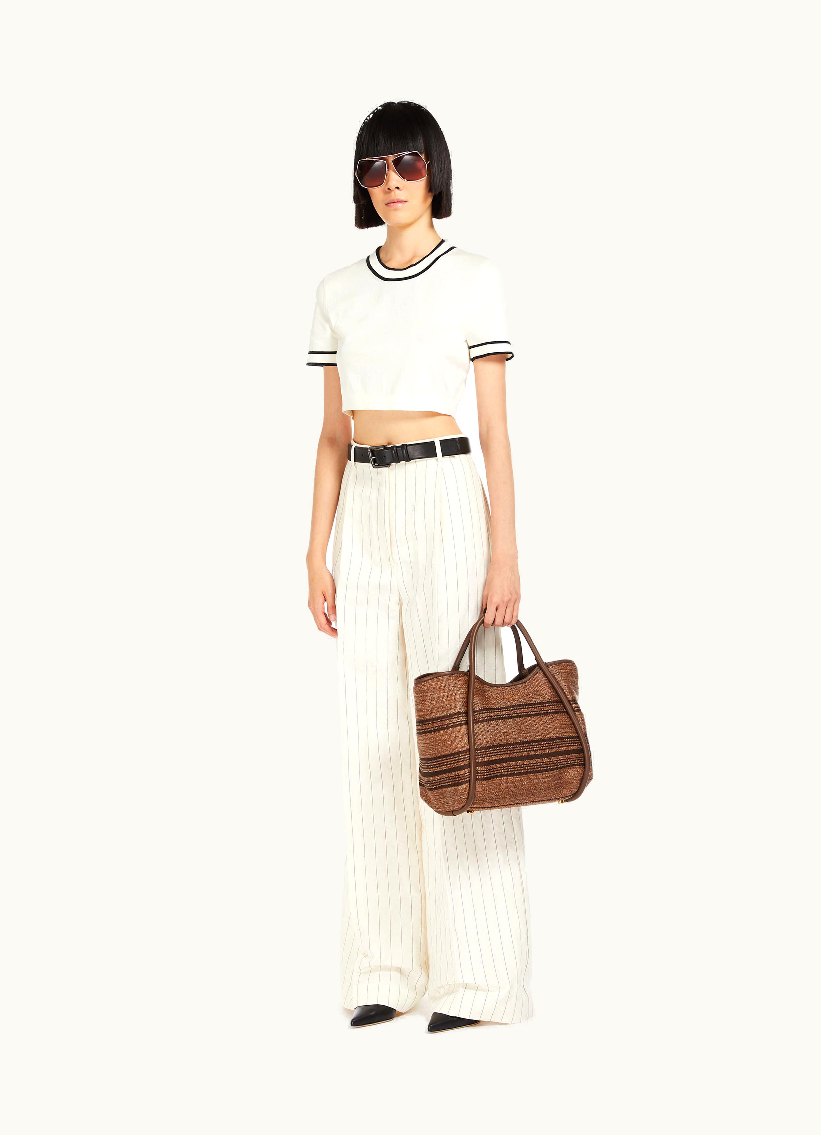 Max Mara Max Mara Jacquard raffia-effect Fabric Small Marine Bag Tobacco Marinestripes